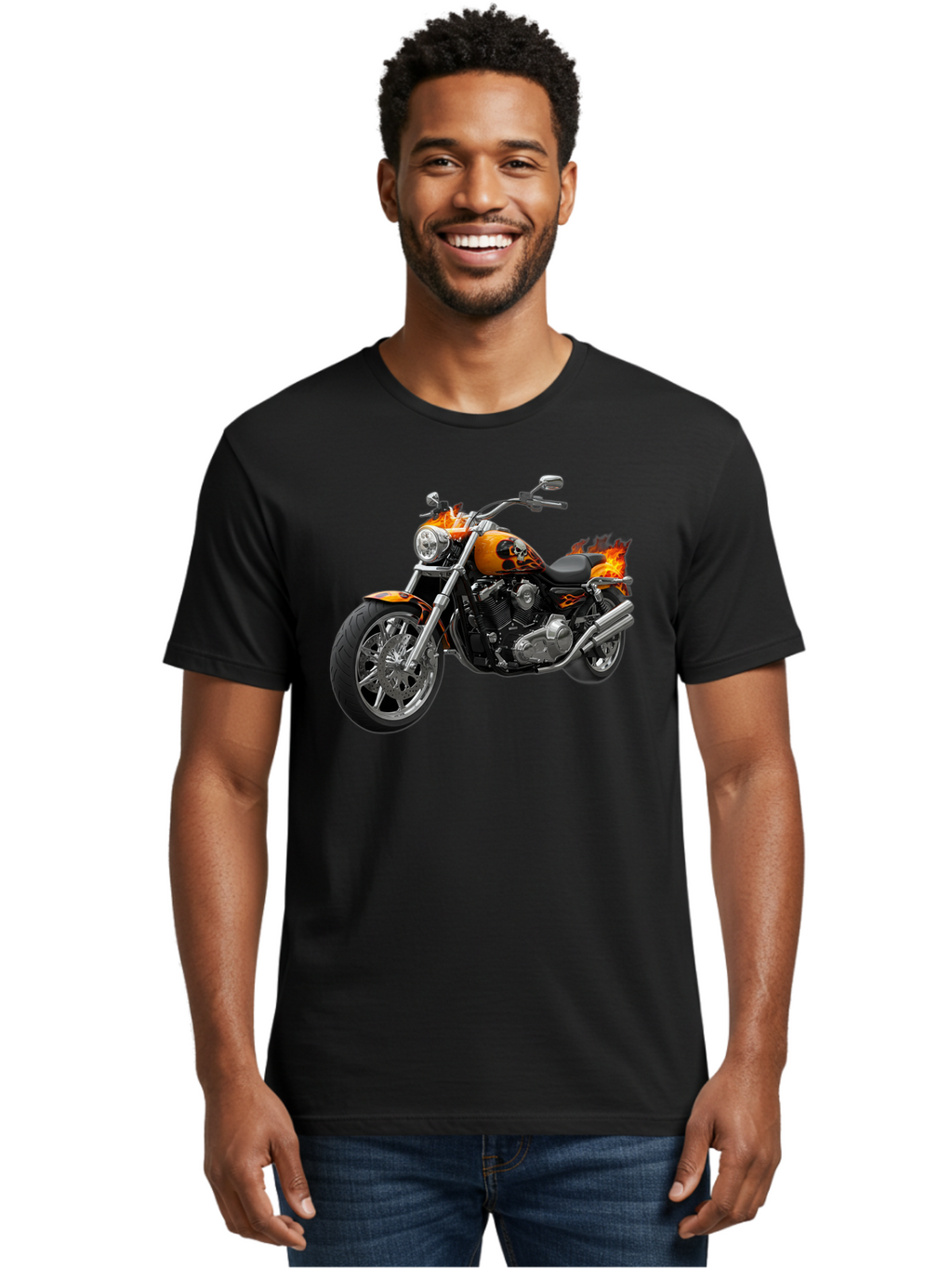 Flame-Painted-Motorcycle Men'S Graphic Tee, 100% Cotton, Comfortable Casual Summer Wear, Machine Washable, Vintage Camera, Old Camera, Antique Camera, Black Camera, Classic Photography, Photography Equipment, Nostalgic Device, Film Camera, Bao413