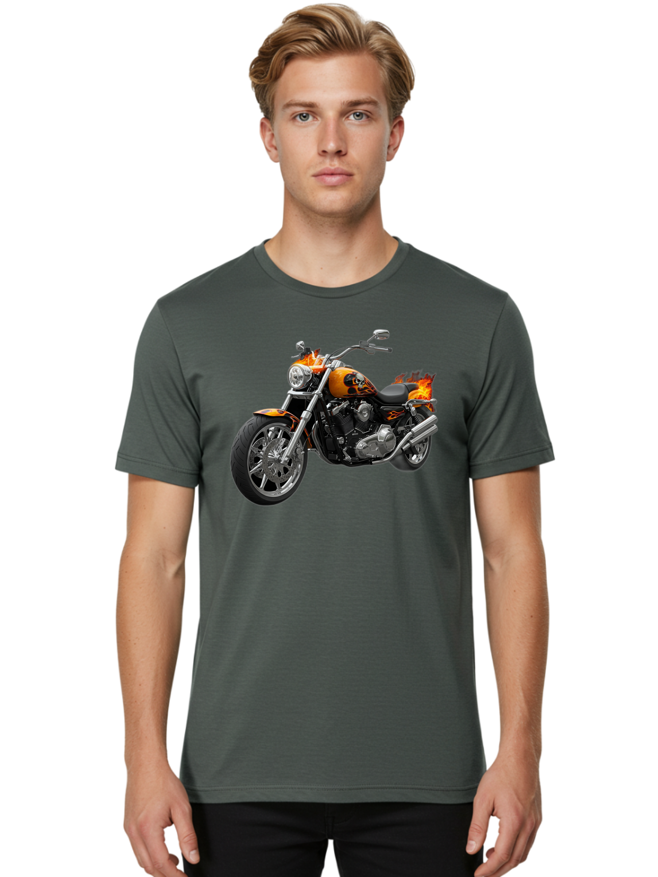 Flame-Painted-Motorcycle Men'S Graphic Tee, 100% Cotton, Comfortable Casual Summer Wear, Machine Washable, Vintage Camera, Old Camera, Antique Camera, Black Camera, Classic Photography, Photography Equipment, Nostalgic Device, Film Camera, Bao413