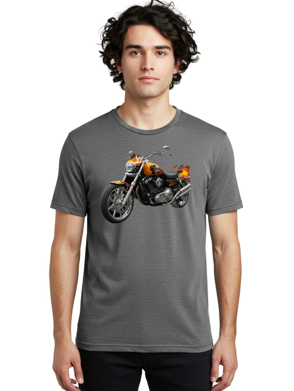Flame-Painted-Motorcycle Men'S Graphic Tee, 100% Cotton, Comfortable Casual Summer Wear, Machine Washable, Vintage Camera, Old Camera, Antique Camera, Black Camera, Classic Photography, Photography Equipment, Nostalgic Device, Film Camera, Bao413