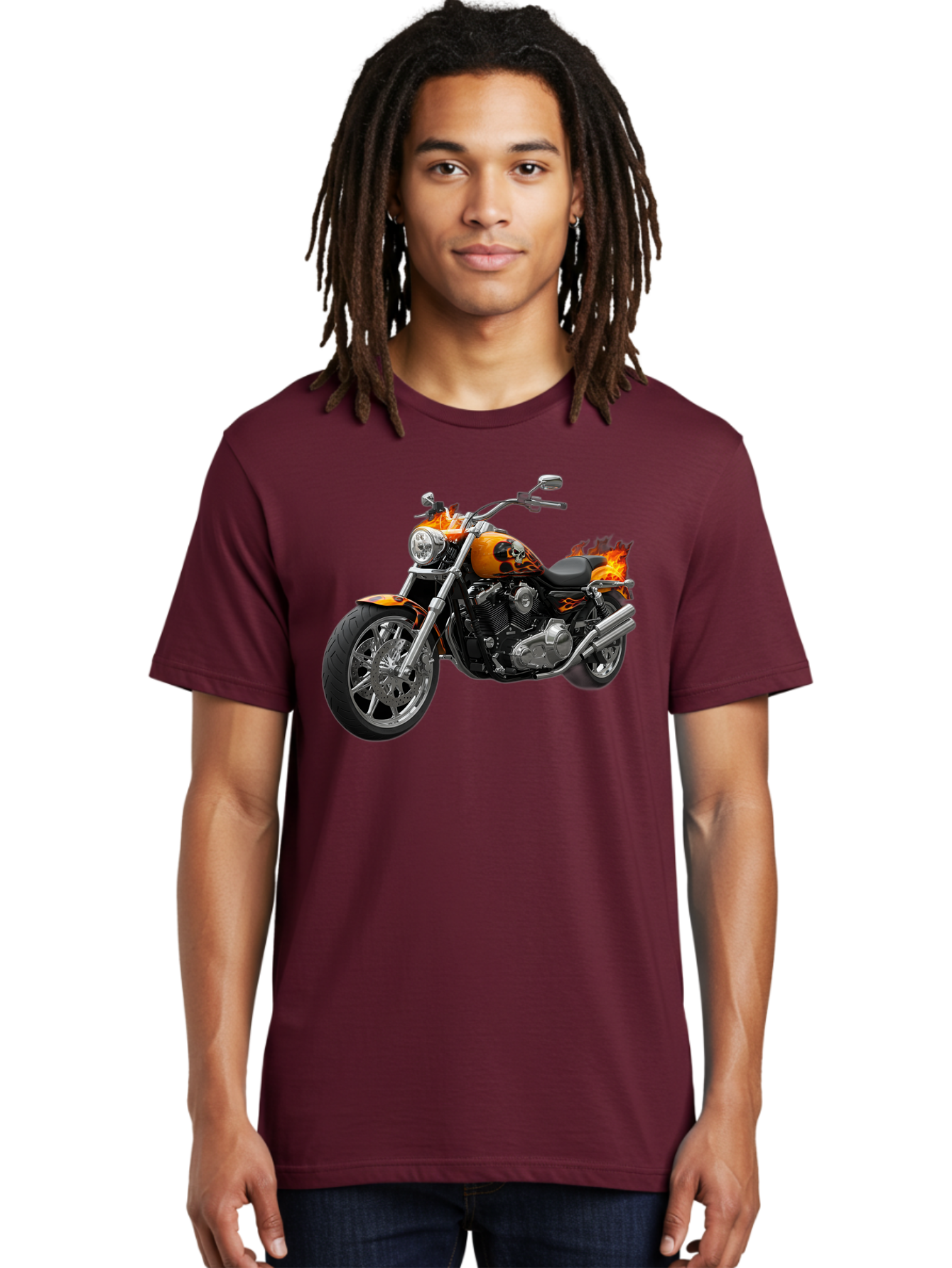 Flame-Painted-Motorcycle Men'S Graphic Tee, 100% Cotton, Comfortable Casual Summer Wear, Machine Washable, Vintage Camera, Old Camera, Antique Camera, Black Camera, Classic Photography, Photography Equipment, Nostalgic Device, Film Camera, Bao413