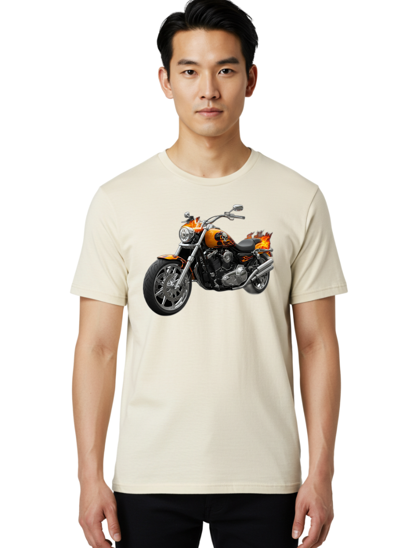 Flame-Painted-Motorcycle Men'S Graphic Tee, 100% Cotton, Comfortable Casual Summer Wear, Machine Washable, Vintage Camera, Old Camera, Antique Camera, Black Camera, Classic Photography, Photography Equipment, Nostalgic Device, Film Camera, Bao413