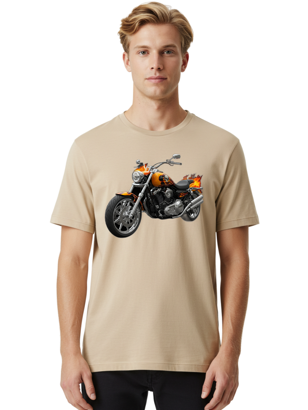 Flame-Painted-Motorcycle Men'S Graphic Tee, 100% Cotton, Comfortable Casual Summer Wear, Machine Washable, Vintage Camera, Old Camera, Antique Camera, Black Camera, Classic Photography, Photography Equipment, Nostalgic Device, Film Camera, Bao413