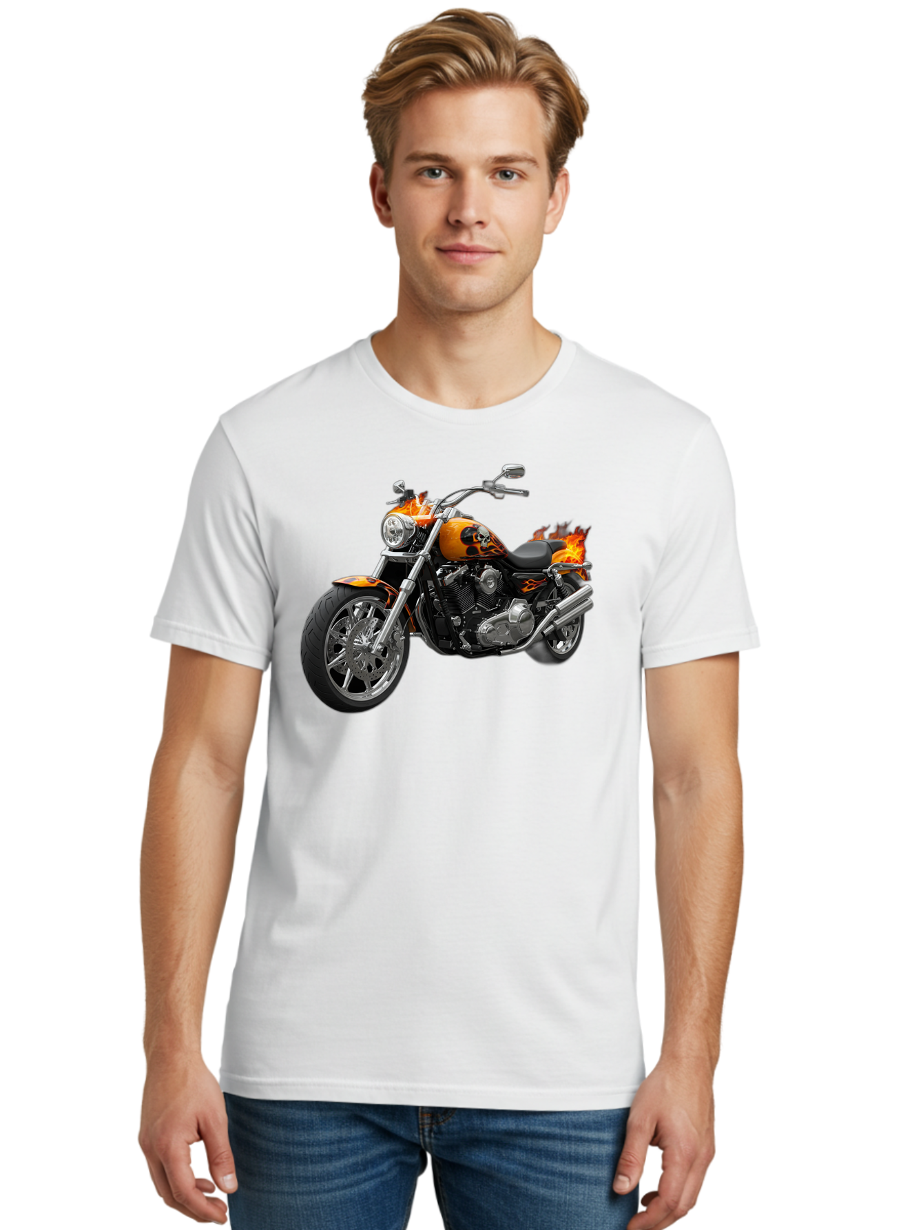 Flame-Painted-Motorcycle Men'S Graphic Tee, 100% Cotton, Comfortable Casual Summer Wear, Machine Washable, Vintage Camera, Old Camera, Antique Camera, Black Camera, Classic Photography, Photography Equipment, Nostalgic Device, Film Camera, Bao413