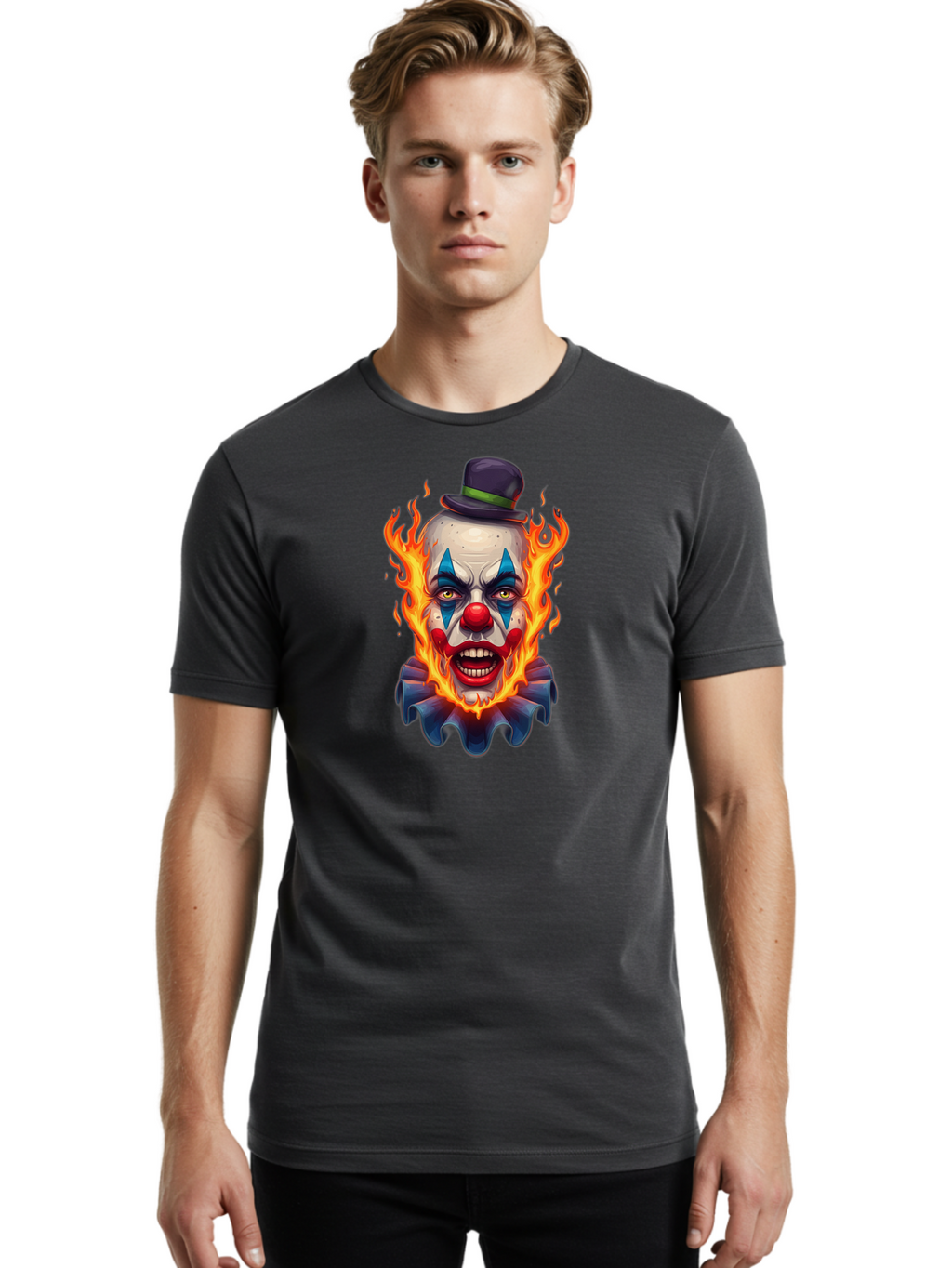 Flaming-Clown-Portrait Men'S Graphic Tee, 100% Cotton, Comfortable Casual Summer Wear, Machine Washable, Vintage Camera, Old Camera, Antique Camera, Black Camera, Classic Photography, Photography Equipment, Nostalgic Device, Film Camera, Bao414