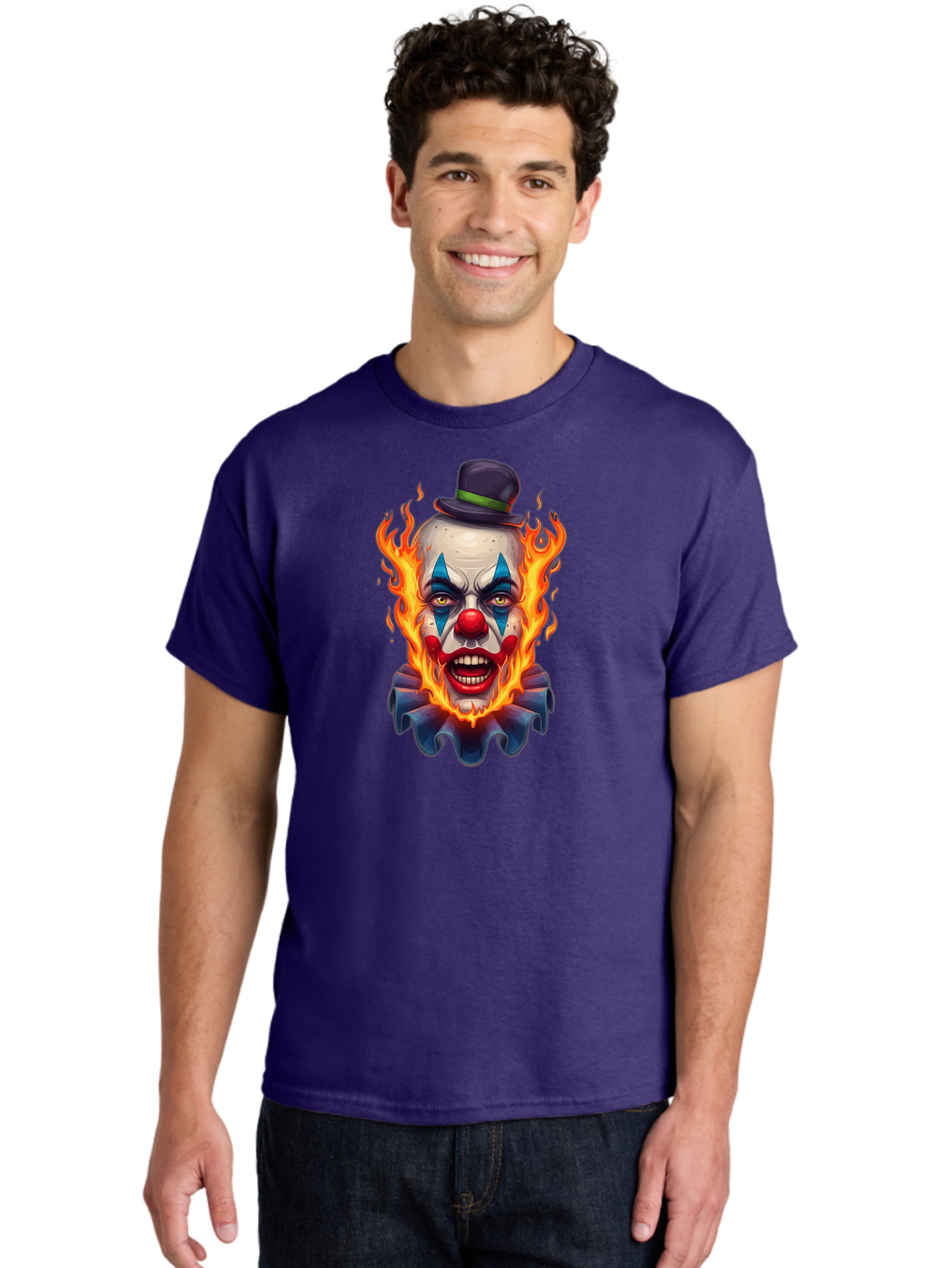 Flaming-Clown-Portrait Men'S Graphic Tee, 100% Cotton, Comfortable Casual Summer Wear, Machine Washable, Vintage Camera, Old Camera, Antique Camera, Black Camera, Classic Photography, Photography Equipment, Nostalgic Device, Film Camera, Bao414
