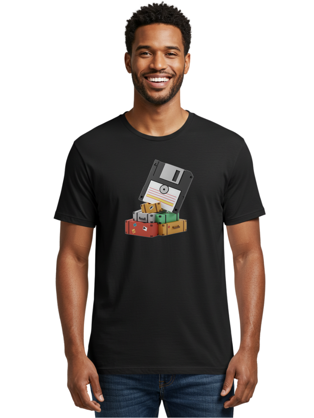 Floppy-Disk-2 Men'S Graphic Tee, 100% Cotton, Comfortable Casual Summer Wear, Machine Washable, Vintage Camera, Old Camera, Antique Camera, Black Camera, Classic Photography, Photography Equipment, Nostalgic Device, Film Camera, Camera Art Bao417