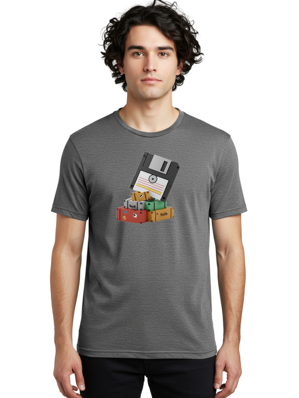 Floppy-Disk-2 Men'S Graphic Tee, 100% Cotton, Comfortable Casual Summer Wear, Machine Washable, Vintage Camera, Old Camera, Antique Camera, Black Camera, Classic Photography, Photography Equipment, Nostalgic Device, Film Camera, Camera Art Bao417