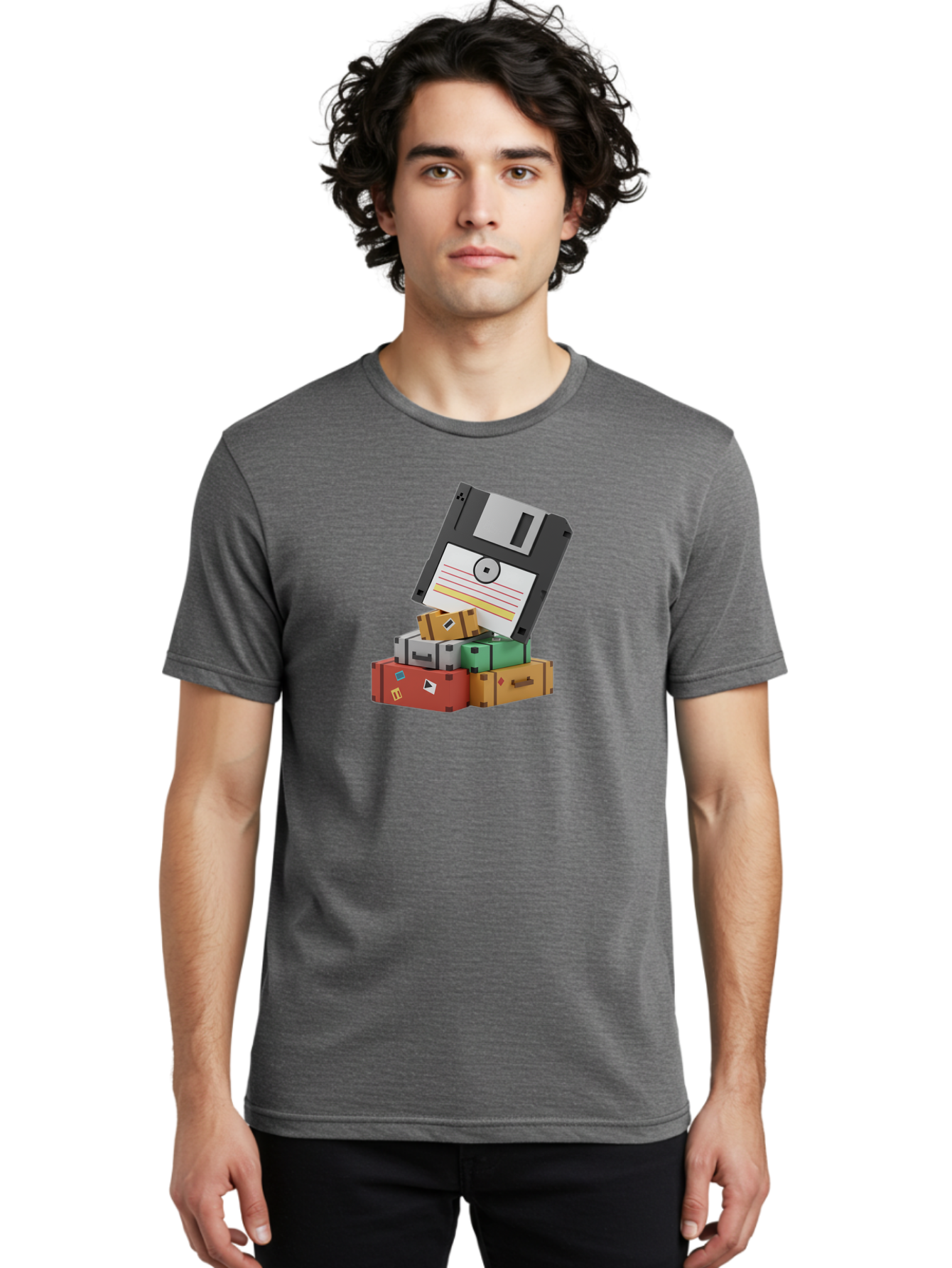Floppy-Disk-2 Men'S Graphic Tee, 100% Cotton, Comfortable Casual Summer Wear, Machine Washable, Vintage Camera, Old Camera, Antique Camera, Black Camera, Classic Photography, Photography Equipment, Nostalgic Device, Film Camera, Camera Art Bao417