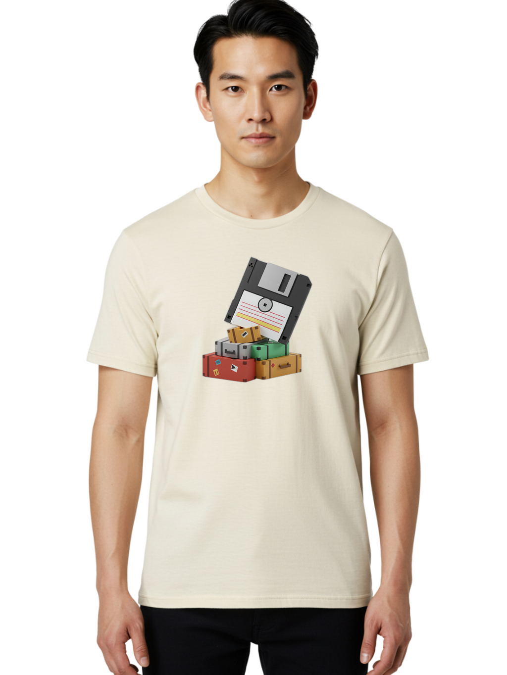 Floppy-Disk-2 Men'S Graphic Tee, 100% Cotton, Comfortable Casual Summer Wear, Machine Washable, Vintage Camera, Old Camera, Antique Camera, Black Camera, Classic Photography, Photography Equipment, Nostalgic Device, Film Camera, Camera Art Bao417