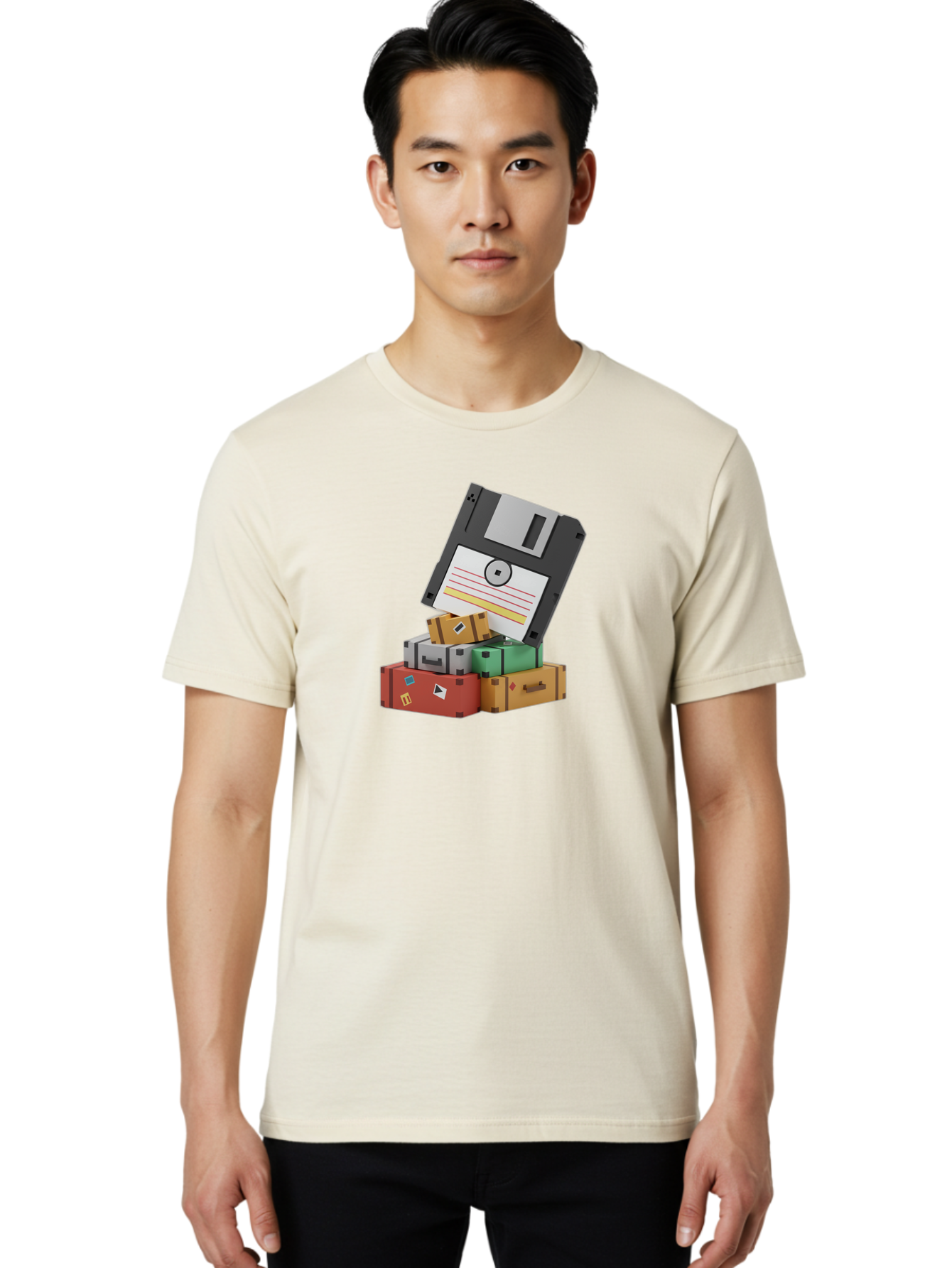 Floppy-Disk-2 Men'S Graphic Tee, 100% Cotton, Comfortable Casual Summer Wear, Machine Washable, Vintage Camera, Old Camera, Antique Camera, Black Camera, Classic Photography, Photography Equipment, Nostalgic Device, Film Camera, Camera Art Bao417