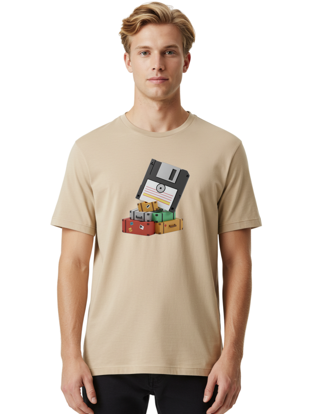 Floppy-Disk-2 Men'S Graphic Tee, 100% Cotton, Comfortable Casual Summer Wear, Machine Washable, Vintage Camera, Old Camera, Antique Camera, Black Camera, Classic Photography, Photography Equipment, Nostalgic Device, Film Camera, Camera Art Bao417