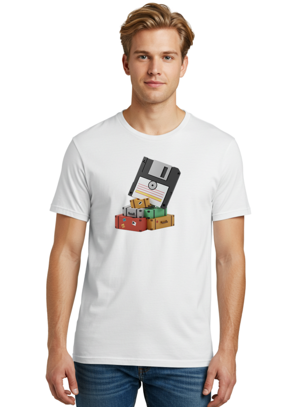 Floppy-Disk-2 Men'S Graphic Tee, 100% Cotton, Comfortable Casual Summer Wear, Machine Washable, Vintage Camera, Old Camera, Antique Camera, Black Camera, Classic Photography, Photography Equipment, Nostalgic Device, Film Camera, Camera Art Bao417