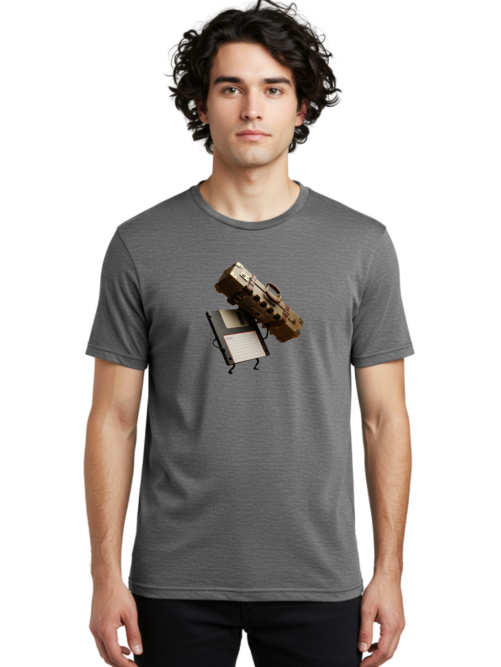 Floppy-Disk-And-Suitcase Men'S Graphic Tee, 100% Cotton, Comfortable Casual Summer Wear, Machine Washable, Vintage Camera, Old Camera, Antique Camera, Black Camera, Classic Photography, Photography Equipment, Nostalgic Device, Film Camera, Bao419