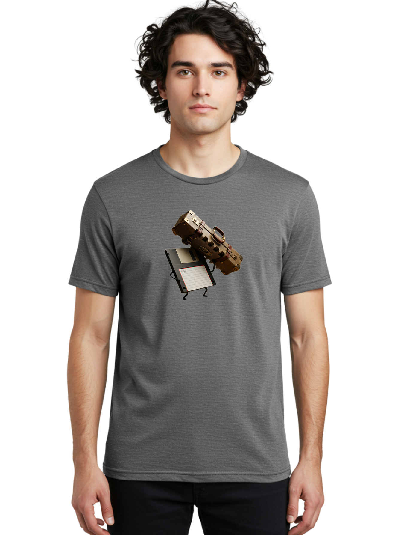Floppy-Disk-And-Suitcase Men'S Graphic Tee, 100% Cotton, Comfortable Casual Summer Wear, Machine Washable, Vintage Camera, Old Camera, Antique Camera, Black Camera, Classic Photography, Photography Equipment, Nostalgic Device, Film Camera, Bao419