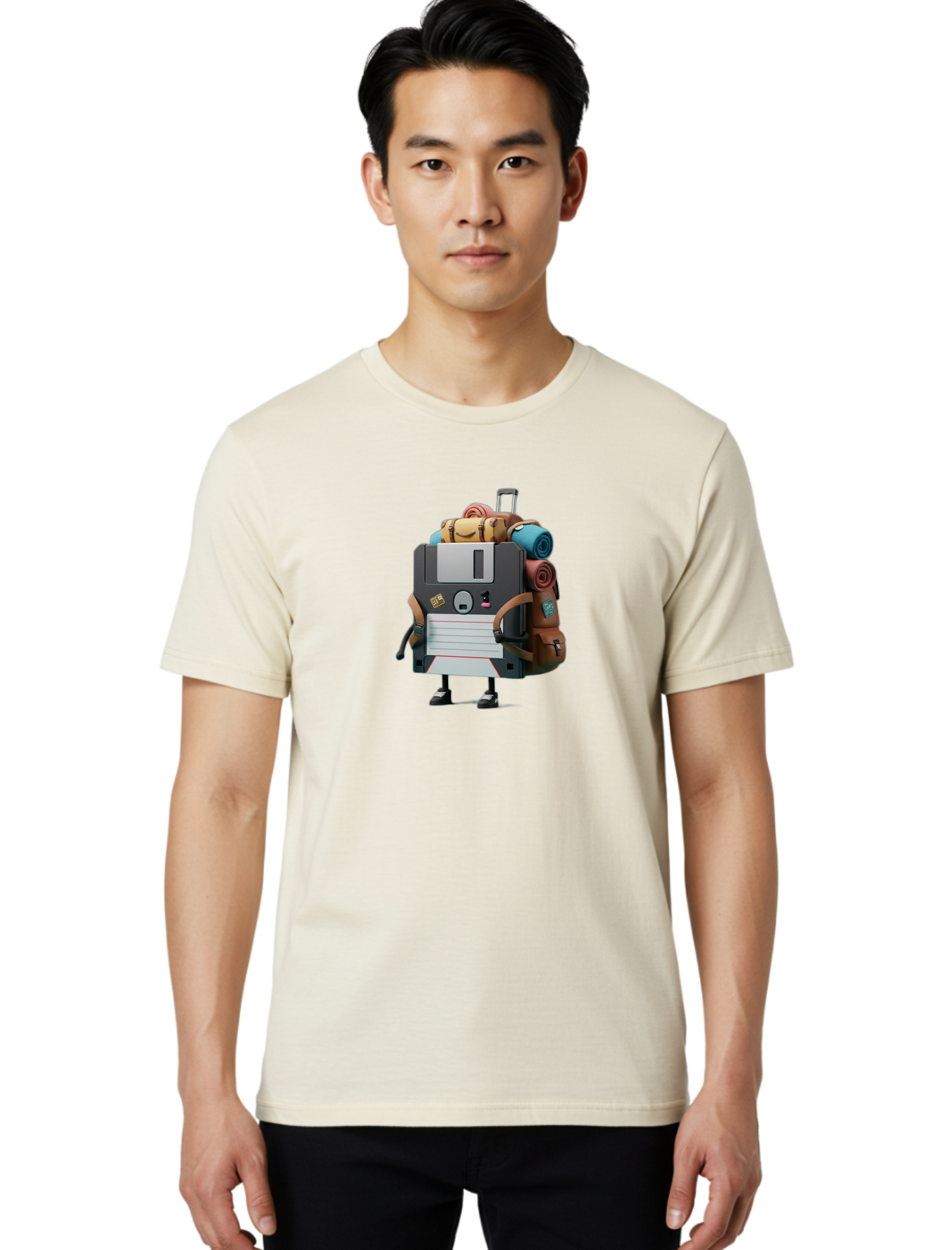 Floppy-Disk-Character Men'S Graphic Tee, 100% Cotton, Comfortable Casual Summer Wear, Machine Washable, Vintage Camera, Old Camera, Antique Camera, Black Camera, Classic Photography, Photography Equipment, Nostalgic Device, Film Camera, Bao420
