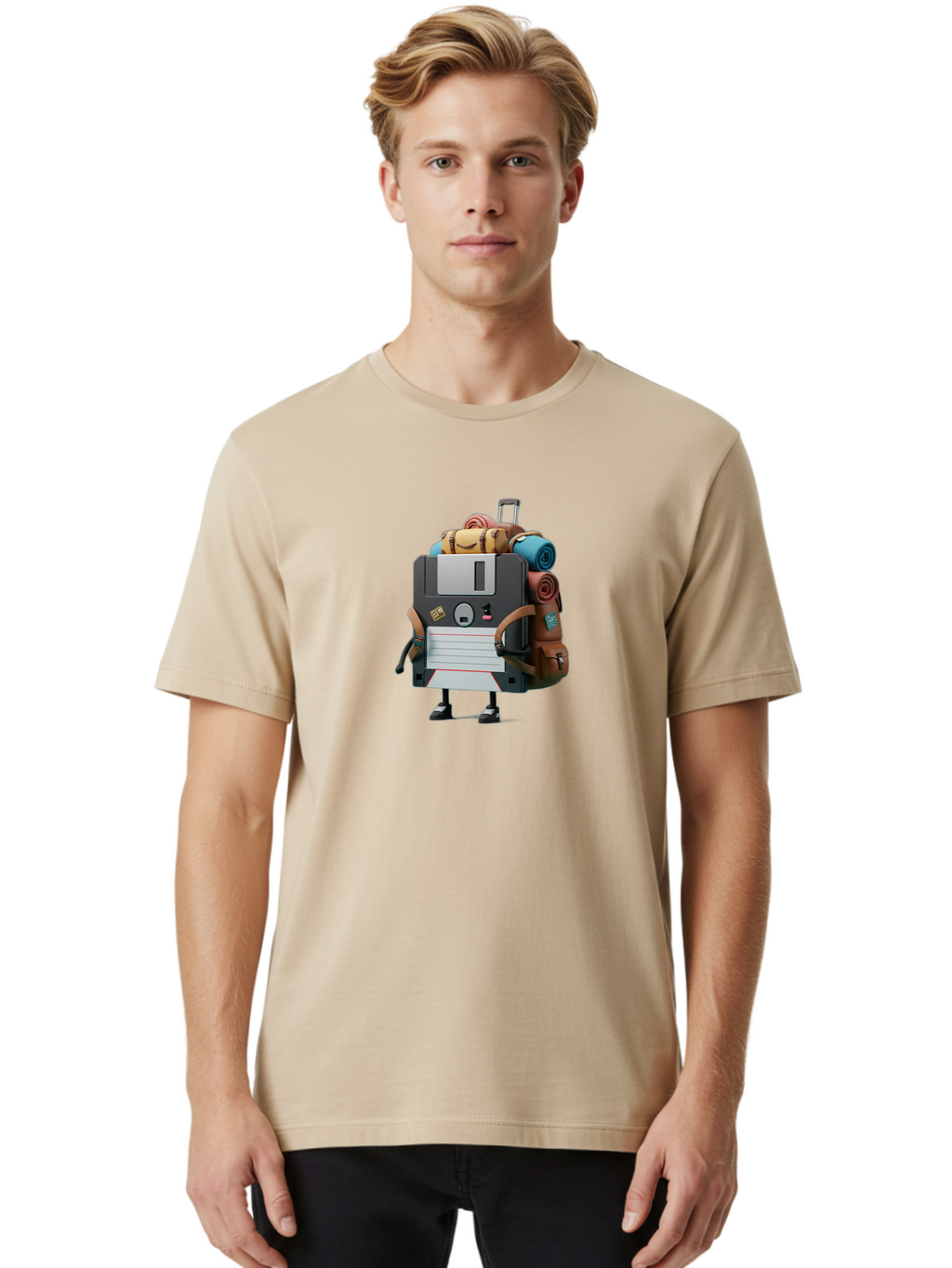 Floppy-Disk-Character Men'S Graphic Tee, 100% Cotton, Comfortable Casual Summer Wear, Machine Washable, Vintage Camera, Old Camera, Antique Camera, Black Camera, Classic Photography, Photography Equipment, Nostalgic Device, Film Camera, Bao420