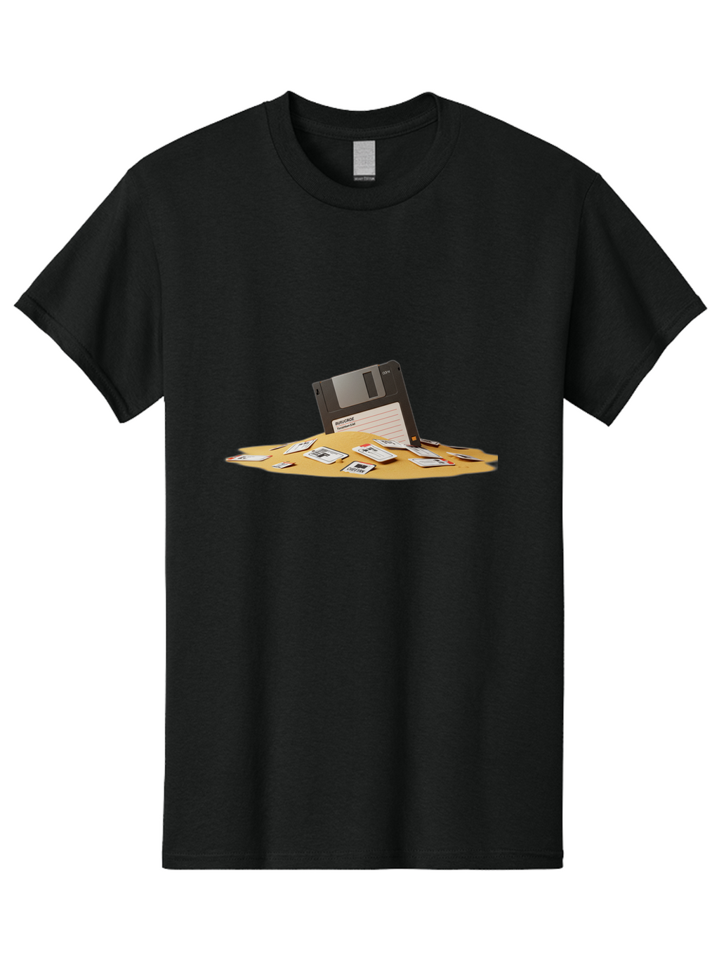 Floppy-Disk-In-Desert-Sand Men'S Graphic Tee, 100% Cotton, Comfortable Casual Summer Wear, Machine Washable, Vintage Camera, Old Camera, Antique Camera, Black Camera, Classic Photography, Photography Equipment, Nostalgic Device, Film Camera, Bao421