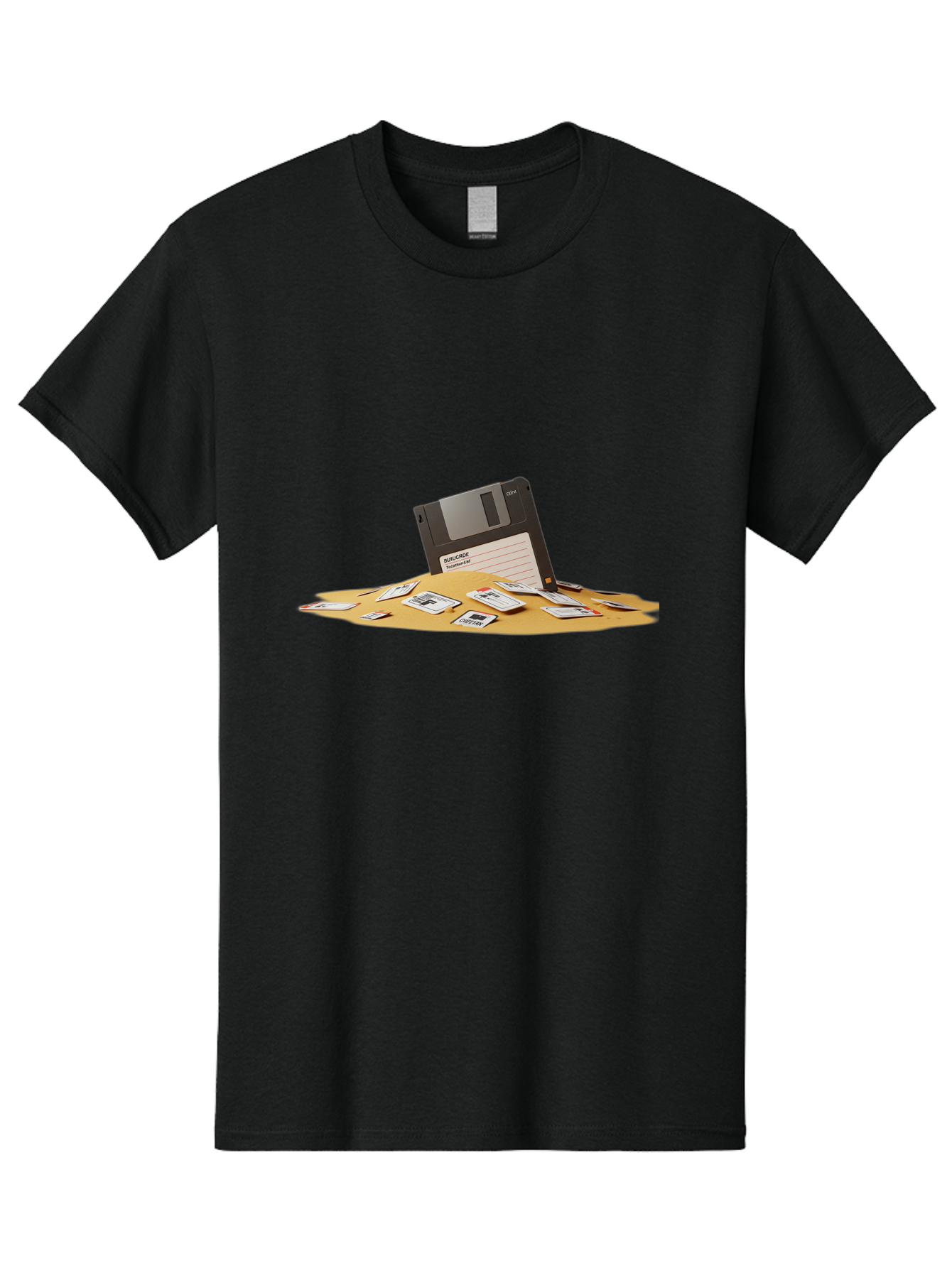 Floppy-Disk-In-Desert-Sand Men'S Graphic Tee, 100% Cotton, Comfortable Casual Summer Wear, Machine Washable, Vintage Camera, Old Camera, Antique Camera, Black Camera, Classic Photography, Photography Equipment, Nostalgic Device, Film Camera, Bao421