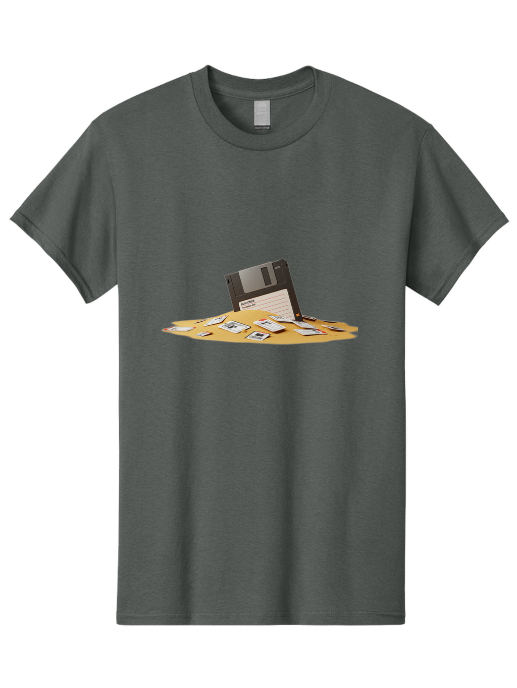 Floppy-Disk-In-Desert-Sand Men'S Graphic Tee, 100% Cotton, Comfortable Casual Summer Wear, Machine Washable, Vintage Camera, Old Camera, Antique Camera, Black Camera, Classic Photography, Photography Equipment, Nostalgic Device, Film Camera, Bao421