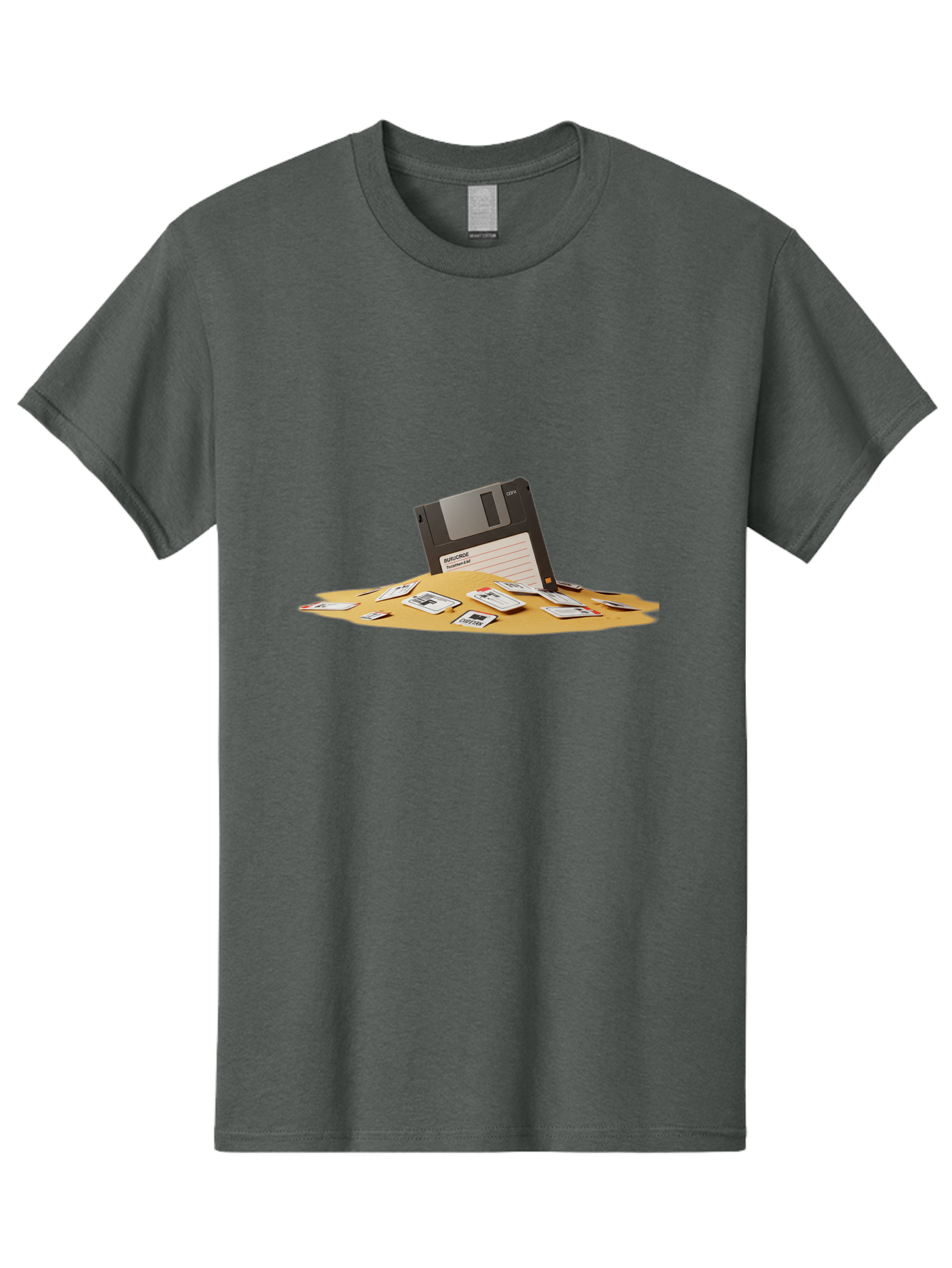 Floppy-Disk-In-Desert-Sand Men'S Graphic Tee, 100% Cotton, Comfortable Casual Summer Wear, Machine Washable, Vintage Camera, Old Camera, Antique Camera, Black Camera, Classic Photography, Photography Equipment, Nostalgic Device, Film Camera, Bao421