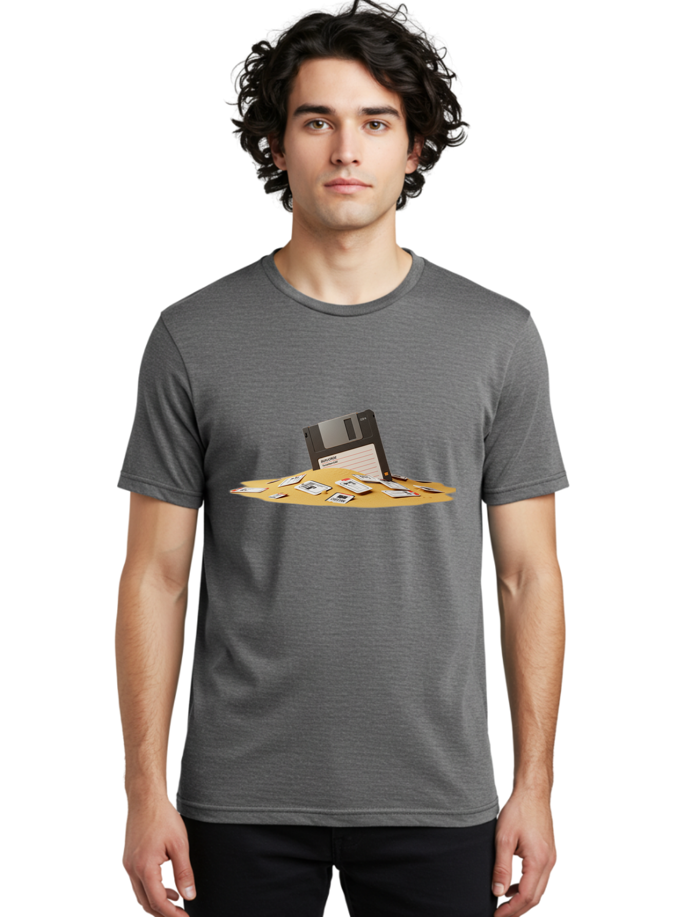 Floppy-Disk-In-Desert-Sand Men'S Graphic Tee, 100% Cotton, Comfortable Casual Summer Wear, Machine Washable, Vintage Camera, Old Camera, Antique Camera, Black Camera, Classic Photography, Photography Equipment, Nostalgic Device, Film Camera, Bao421