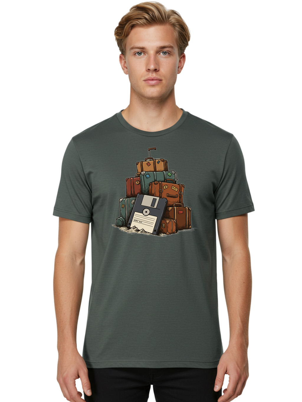 Floppy-Disk-Luggage Men'S Graphic Tee, 100% Cotton, Comfortable Casual Summer Wear, Machine Washable, Vintage Camera, Old Camera, Antique Camera, Black Camera, Classic Photography, Photography Equipment, Nostalgic Device, Film Camera, Bao422