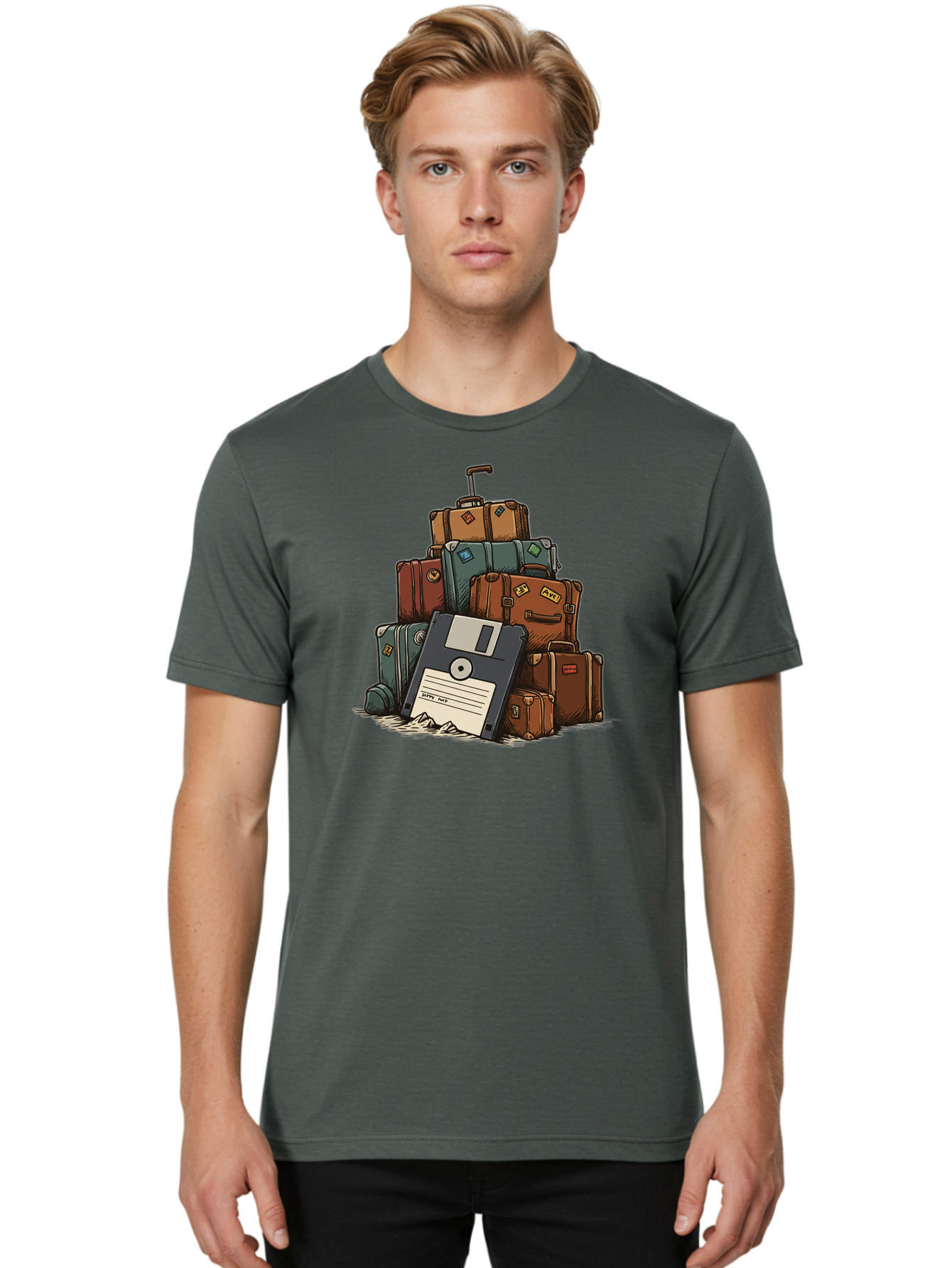 Floppy-Disk-Luggage Men'S Graphic Tee, 100% Cotton, Comfortable Casual Summer Wear, Machine Washable, Vintage Camera, Old Camera, Antique Camera, Black Camera, Classic Photography, Photography Equipment, Nostalgic Device, Film Camera, Bao422