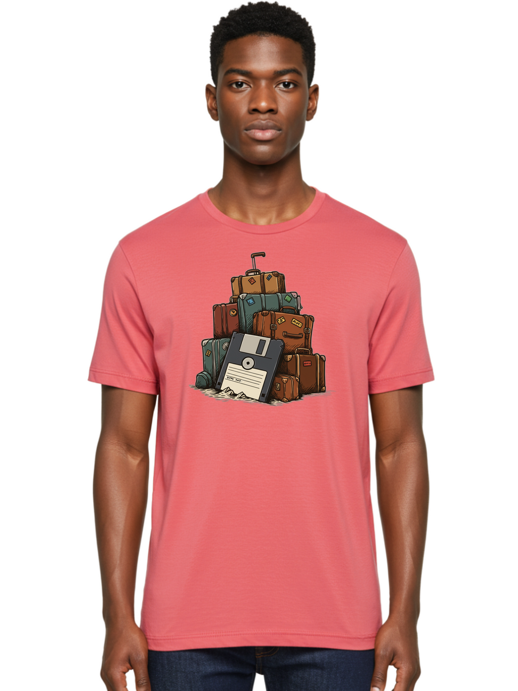 Floppy-Disk-Luggage Men'S Graphic Tee, 100% Cotton, Comfortable Casual Summer Wear, Machine Washable, Vintage Camera, Old Camera, Antique Camera, Black Camera, Classic Photography, Photography Equipment, Nostalgic Device, Film Camera, Bao422