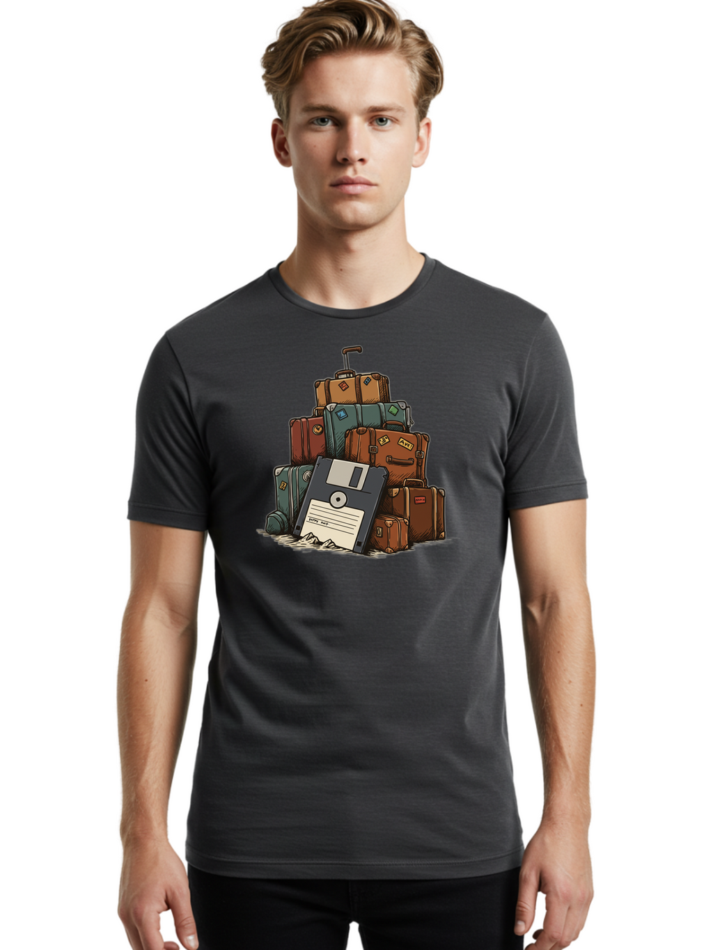 Floppy-Disk-Luggage Men'S Graphic Tee, 100% Cotton, Comfortable Casual Summer Wear, Machine Washable, Vintage Camera, Old Camera, Antique Camera, Black Camera, Classic Photography, Photography Equipment, Nostalgic Device, Film Camera, Bao422