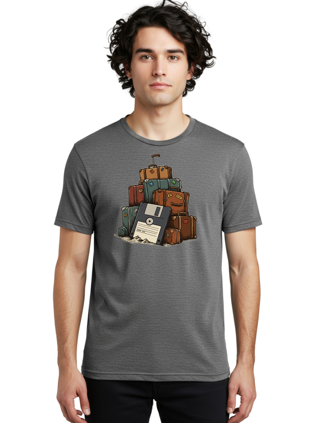 Floppy-Disk-Luggage Men'S Graphic Tee, 100% Cotton, Comfortable Casual Summer Wear, Machine Washable, Vintage Camera, Old Camera, Antique Camera, Black Camera, Classic Photography, Photography Equipment, Nostalgic Device, Film Camera, Bao422
