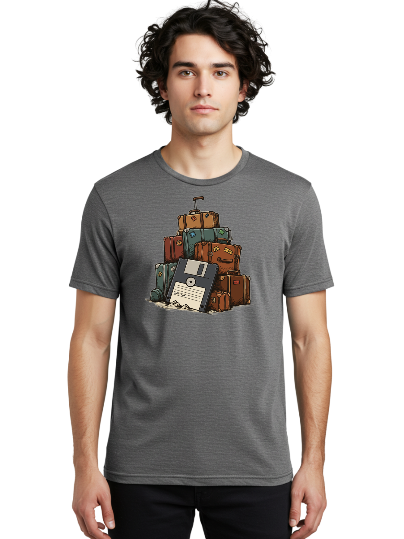 Floppy-Disk-Luggage Men'S Graphic Tee, 100% Cotton, Comfortable Casual Summer Wear, Machine Washable, Vintage Camera, Old Camera, Antique Camera, Black Camera, Classic Photography, Photography Equipment, Nostalgic Device, Film Camera, Bao422