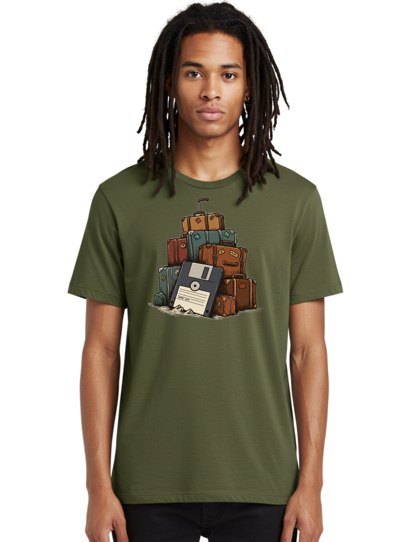 Floppy-Disk-Luggage Men'S Graphic Tee, 100% Cotton, Comfortable Casual Summer Wear, Machine Washable, Vintage Camera, Old Camera, Antique Camera, Black Camera, Classic Photography, Photography Equipment, Nostalgic Device, Film Camera, Bao422
