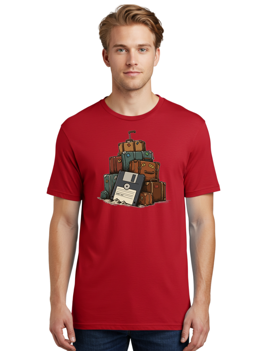 Floppy-Disk-Luggage Men'S Graphic Tee, 100% Cotton, Comfortable Casual Summer Wear, Machine Washable, Vintage Camera, Old Camera, Antique Camera, Black Camera, Classic Photography, Photography Equipment, Nostalgic Device, Film Camera, Bao422