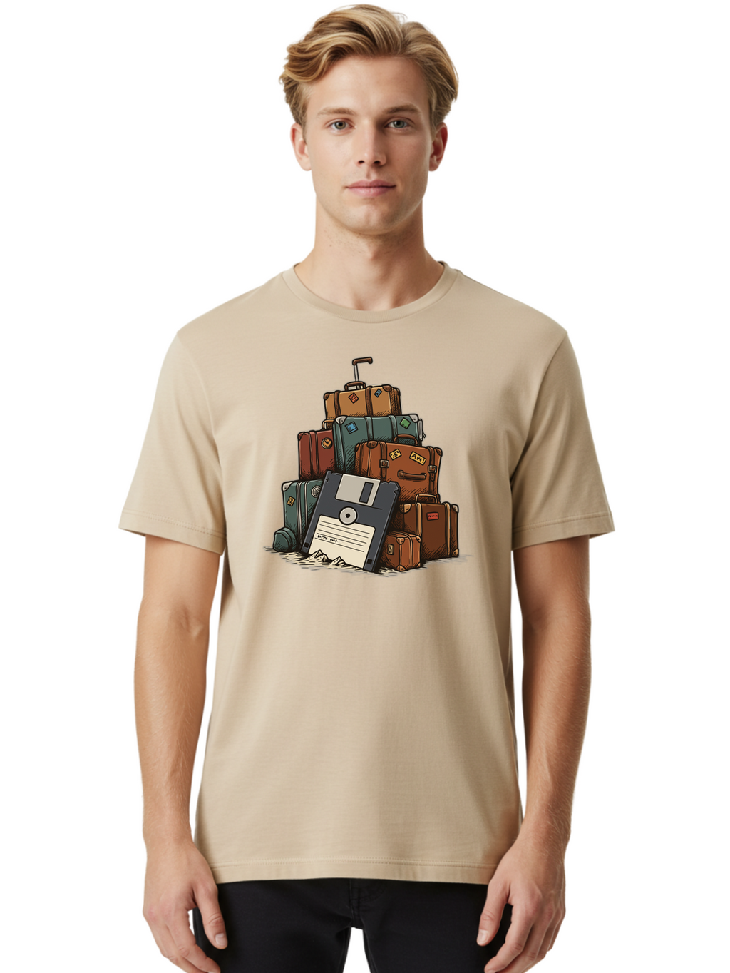 Floppy-Disk-Luggage Men'S Graphic Tee, 100% Cotton, Comfortable Casual Summer Wear, Machine Washable, Vintage Camera, Old Camera, Antique Camera, Black Camera, Classic Photography, Photography Equipment, Nostalgic Device, Film Camera, Bao422