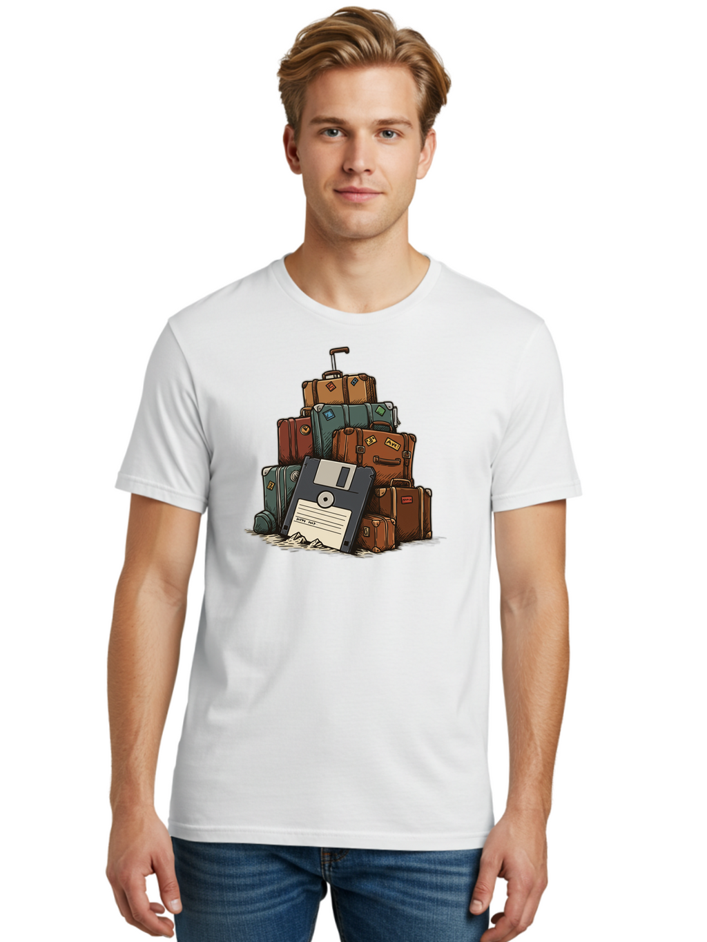 Floppy-Disk-Luggage Men'S Graphic Tee, 100% Cotton, Comfortable Casual Summer Wear, Machine Washable, Vintage Camera, Old Camera, Antique Camera, Black Camera, Classic Photography, Photography Equipment, Nostalgic Device, Film Camera, Bao422