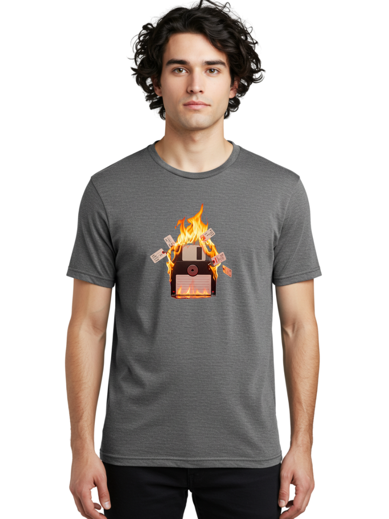 Floppy-Disk-On-Fire Men'S Graphic Tee, 100% Cotton, Comfortable Casual Summer Wear, Machine Washable, Vintage Camera, Old Camera, Antique Camera, Black Camera, Classic Photography, Photography Equipment, Nostalgic Device, Film Camera, Bao424