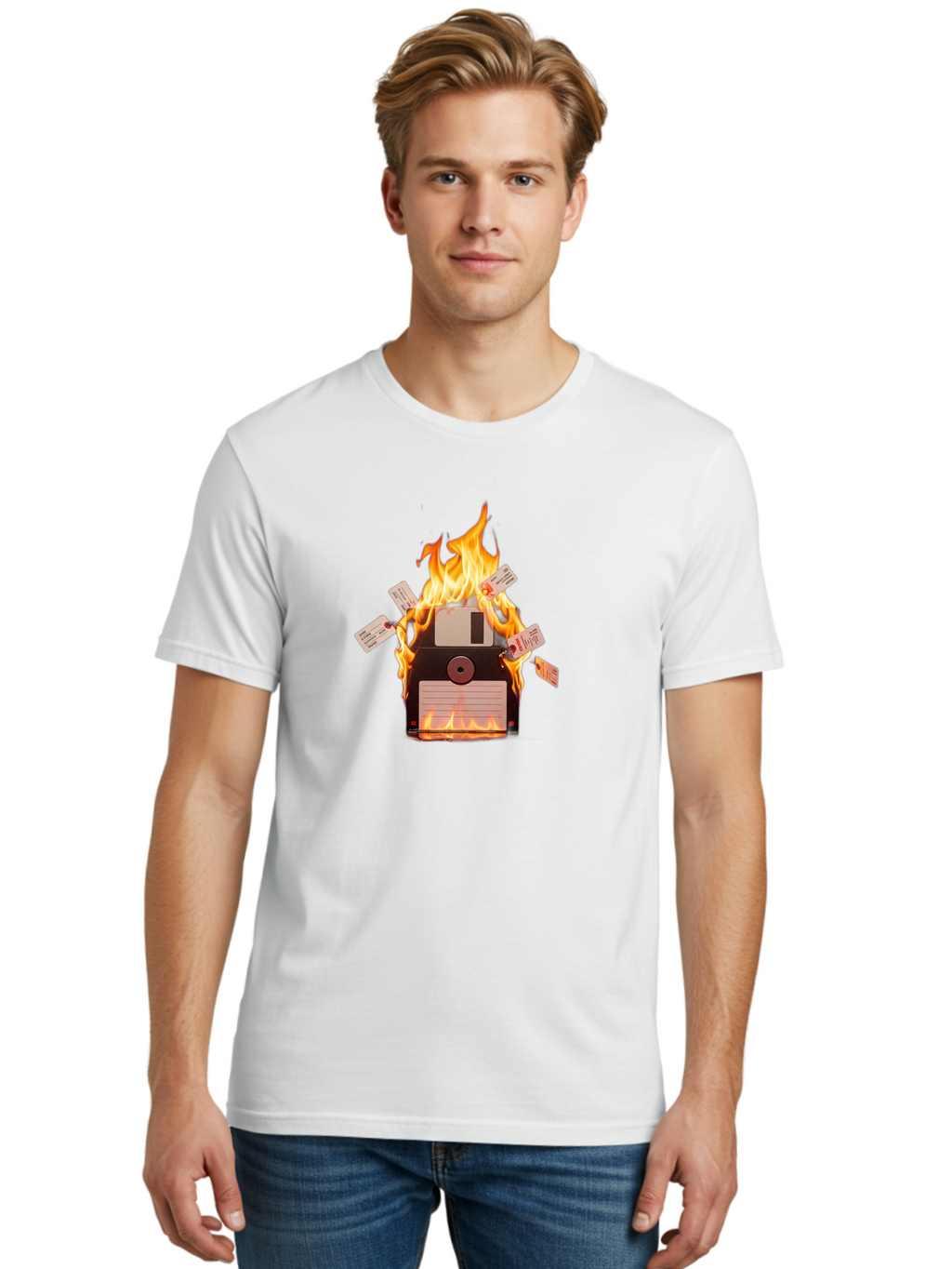 Floppy-Disk-On-Fire Men'S Graphic Tee, 100% Cotton, Comfortable Casual Summer Wear, Machine Washable, Vintage Camera, Old Camera, Antique Camera, Black Camera, Classic Photography, Photography Equipment, Nostalgic Device, Film Camera, Bao424