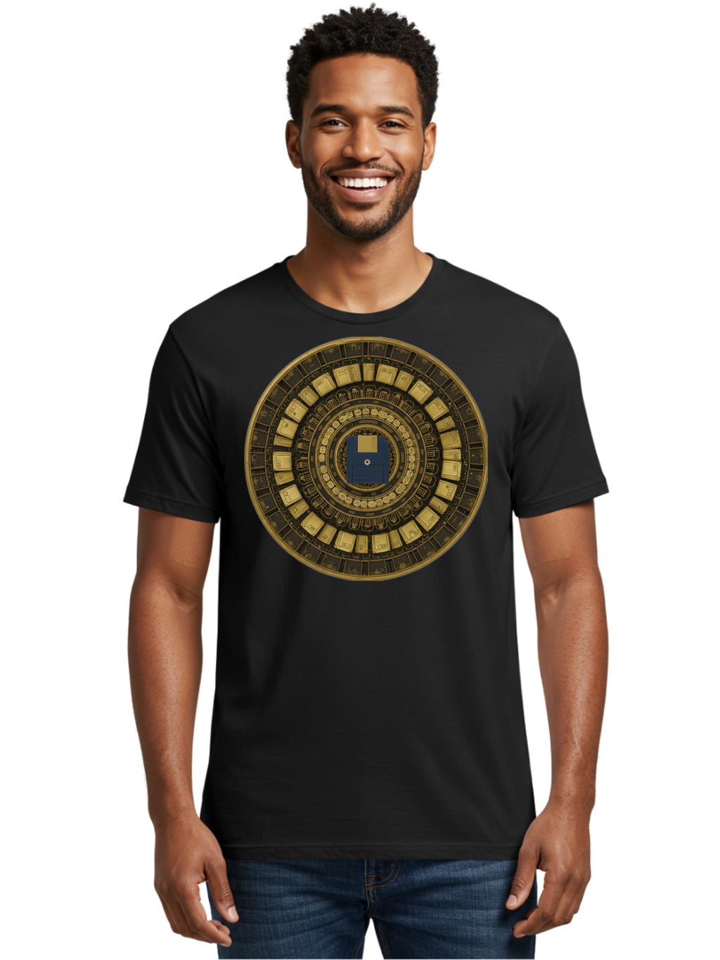 Floppy-Disk-Spiral Men'S Graphic Tee, 100% Cotton, Comfortable Casual Summer Wear, Machine Washable, Vintage Camera, Old Camera, Antique Camera, Black Camera, Classic Photography, Photography Equipment, Nostalgic Device, Film Camera, Bao425