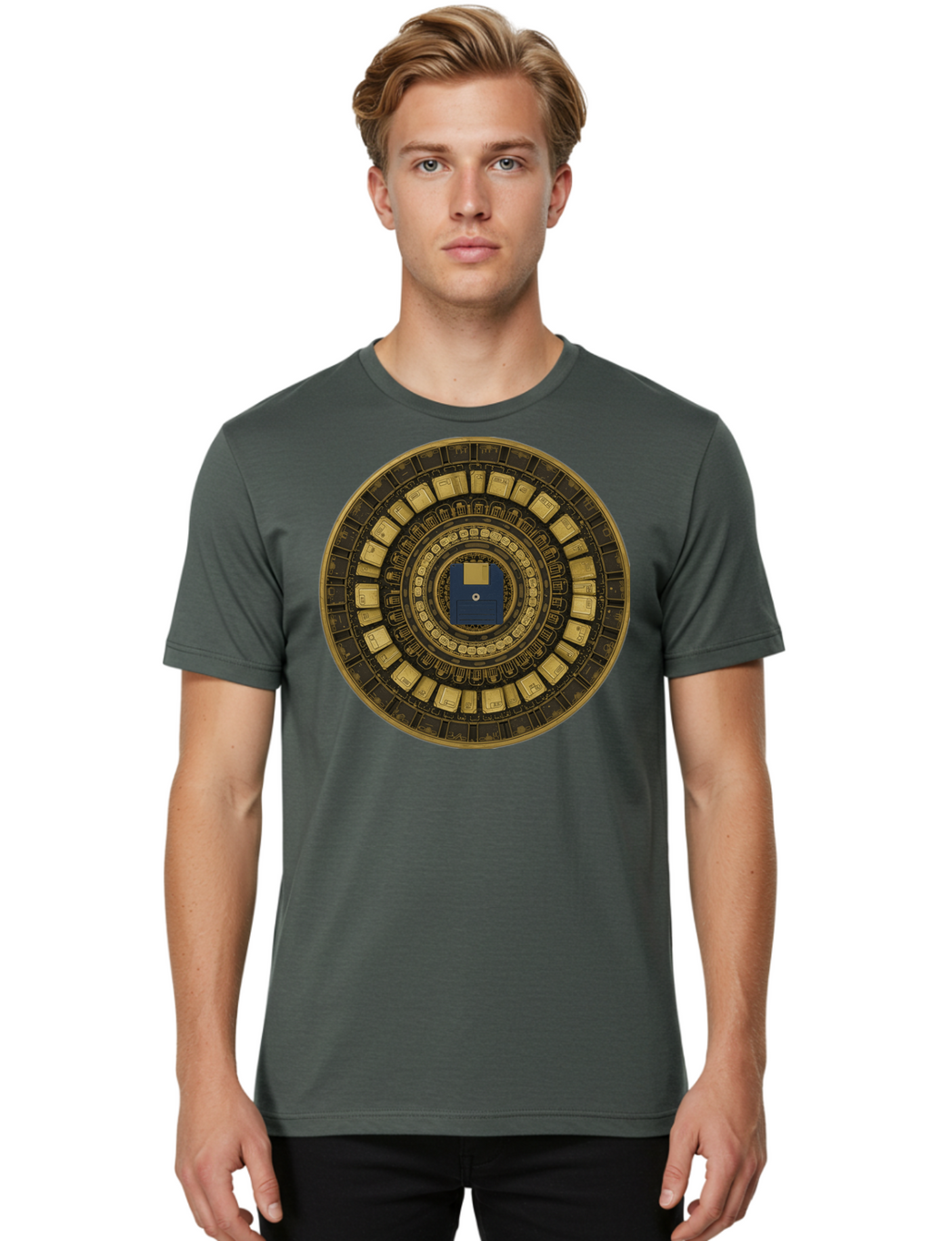 Floppy-Disk-Spiral Men'S Graphic Tee, 100% Cotton, Comfortable Casual Summer Wear, Machine Washable, Vintage Camera, Old Camera, Antique Camera, Black Camera, Classic Photography, Photography Equipment, Nostalgic Device, Film Camera, Bao425