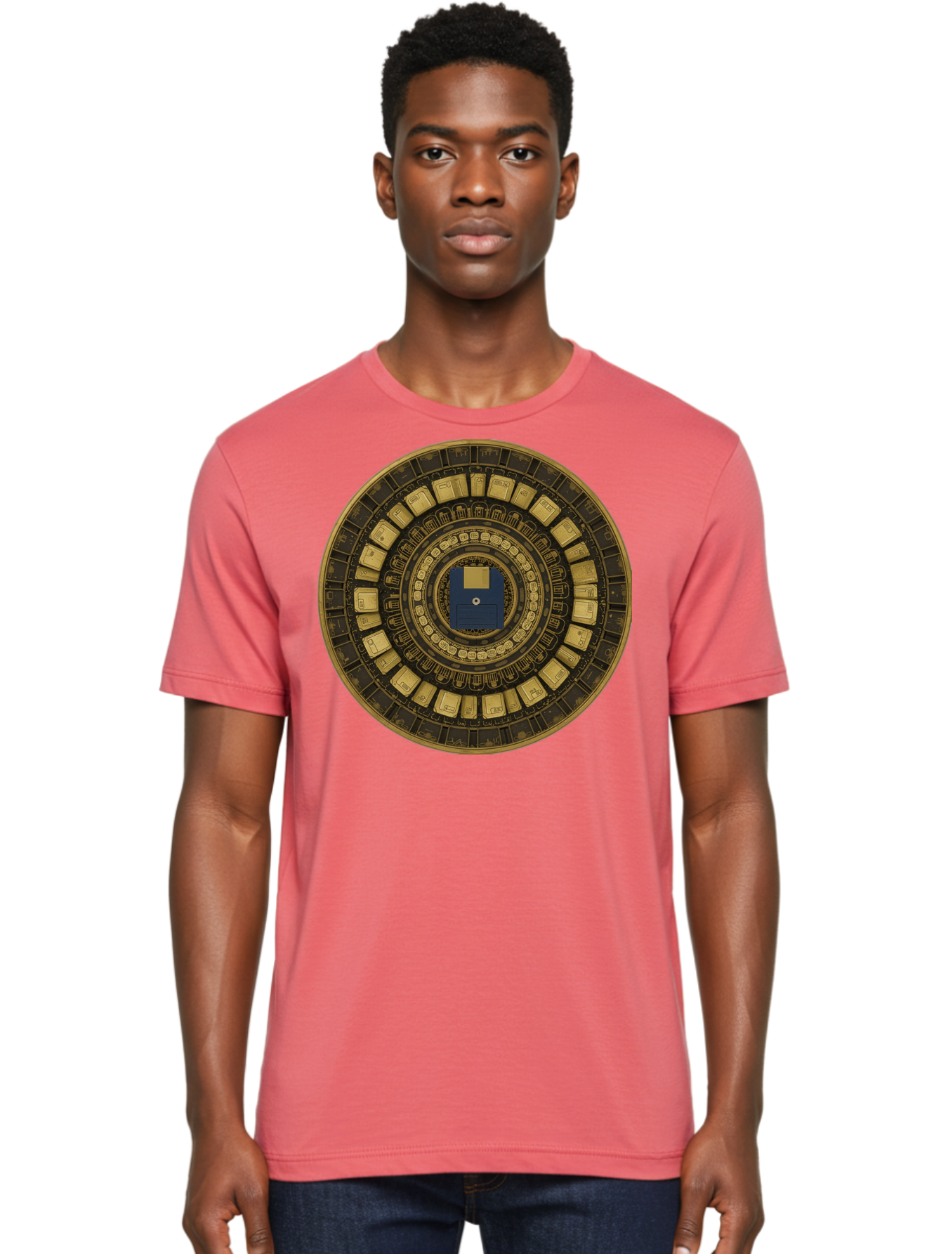Floppy-Disk-Spiral Men'S Graphic Tee, 100% Cotton, Comfortable Casual Summer Wear, Machine Washable, Vintage Camera, Old Camera, Antique Camera, Black Camera, Classic Photography, Photography Equipment, Nostalgic Device, Film Camera, Bao425