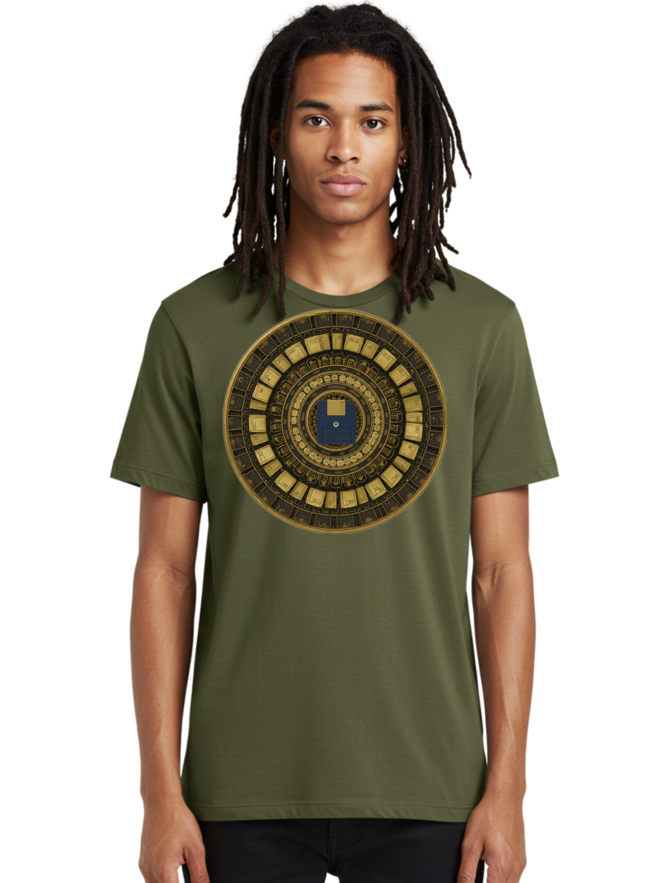 Floppy-Disk-Spiral Men'S Graphic Tee, 100% Cotton, Comfortable Casual Summer Wear, Machine Washable, Vintage Camera, Old Camera, Antique Camera, Black Camera, Classic Photography, Photography Equipment, Nostalgic Device, Film Camera, Bao425
