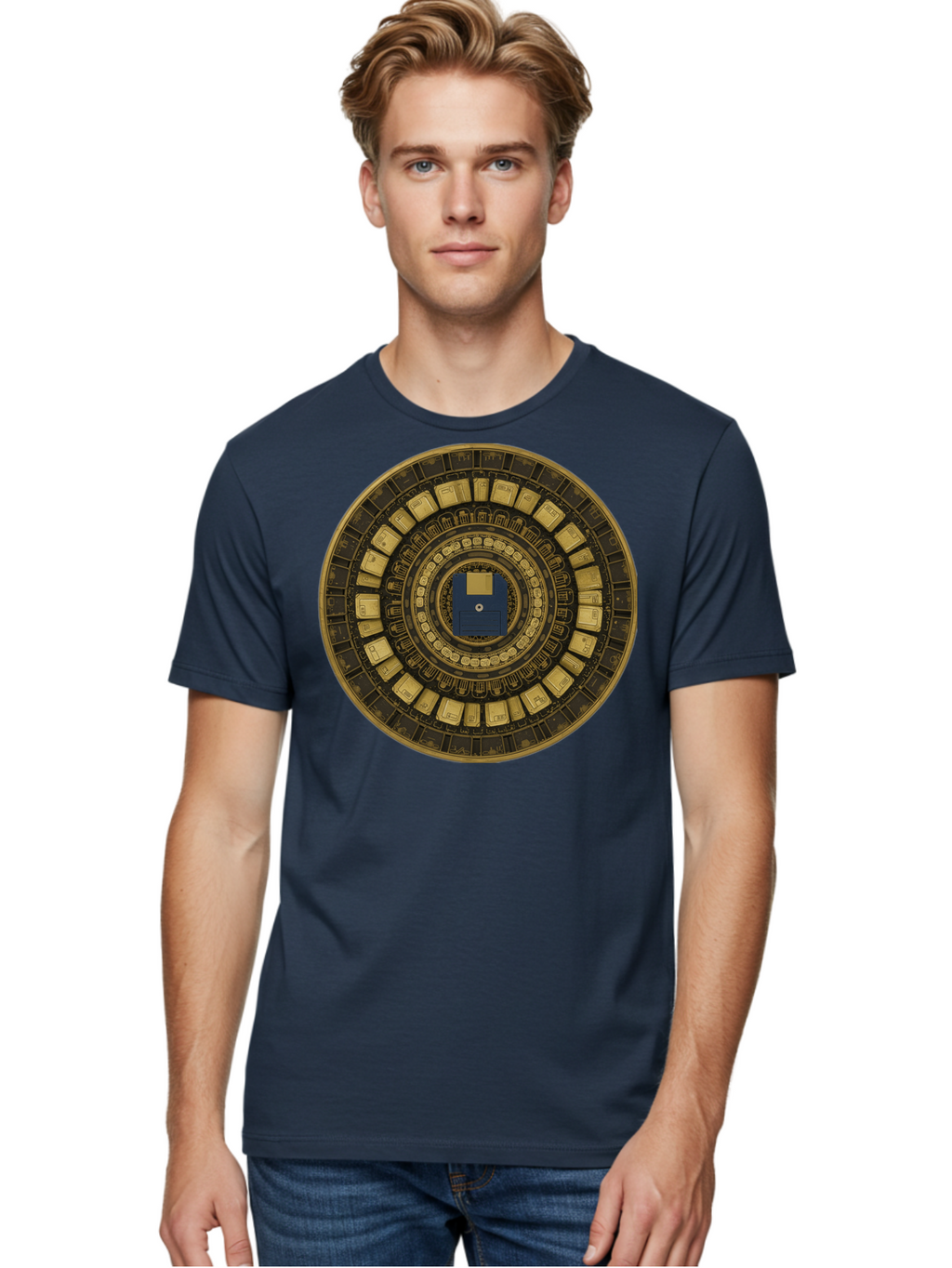 Floppy-Disk-Spiral Men'S Graphic Tee, 100% Cotton, Comfortable Casual Summer Wear, Machine Washable, Vintage Camera, Old Camera, Antique Camera, Black Camera, Classic Photography, Photography Equipment, Nostalgic Device, Film Camera, Bao425