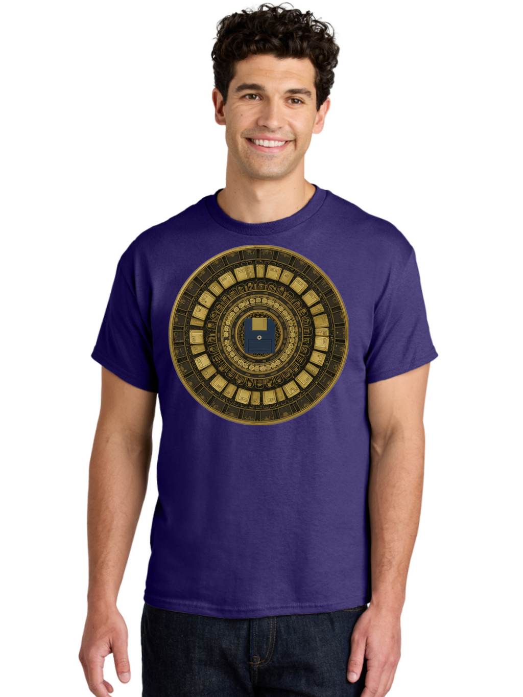 Floppy-Disk-Spiral Men'S Graphic Tee, 100% Cotton, Comfortable Casual Summer Wear, Machine Washable, Vintage Camera, Old Camera, Antique Camera, Black Camera, Classic Photography, Photography Equipment, Nostalgic Device, Film Camera, Bao425
