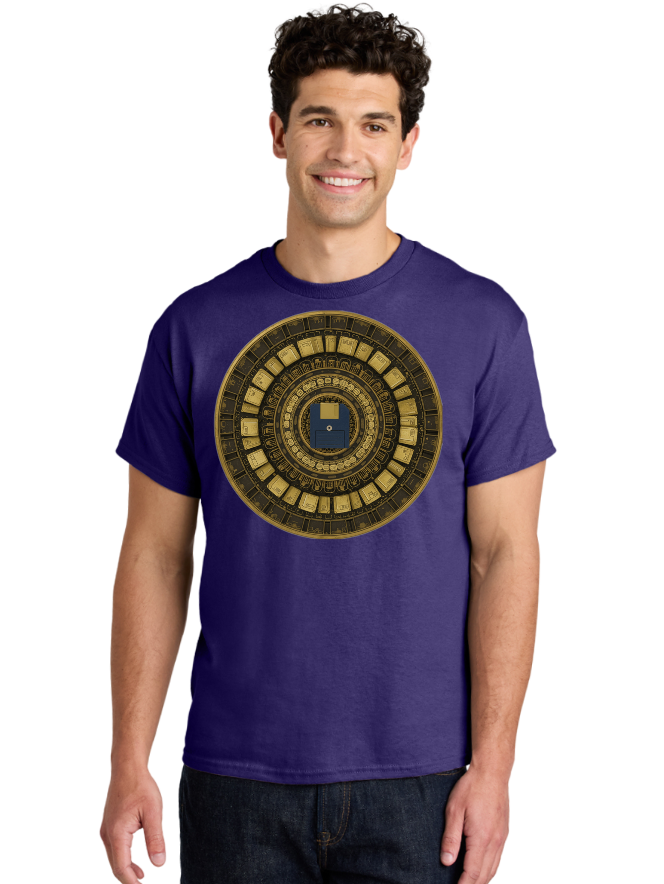 Floppy-Disk-Spiral Men'S Graphic Tee, 100% Cotton, Comfortable Casual Summer Wear, Machine Washable, Vintage Camera, Old Camera, Antique Camera, Black Camera, Classic Photography, Photography Equipment, Nostalgic Device, Film Camera, Bao425