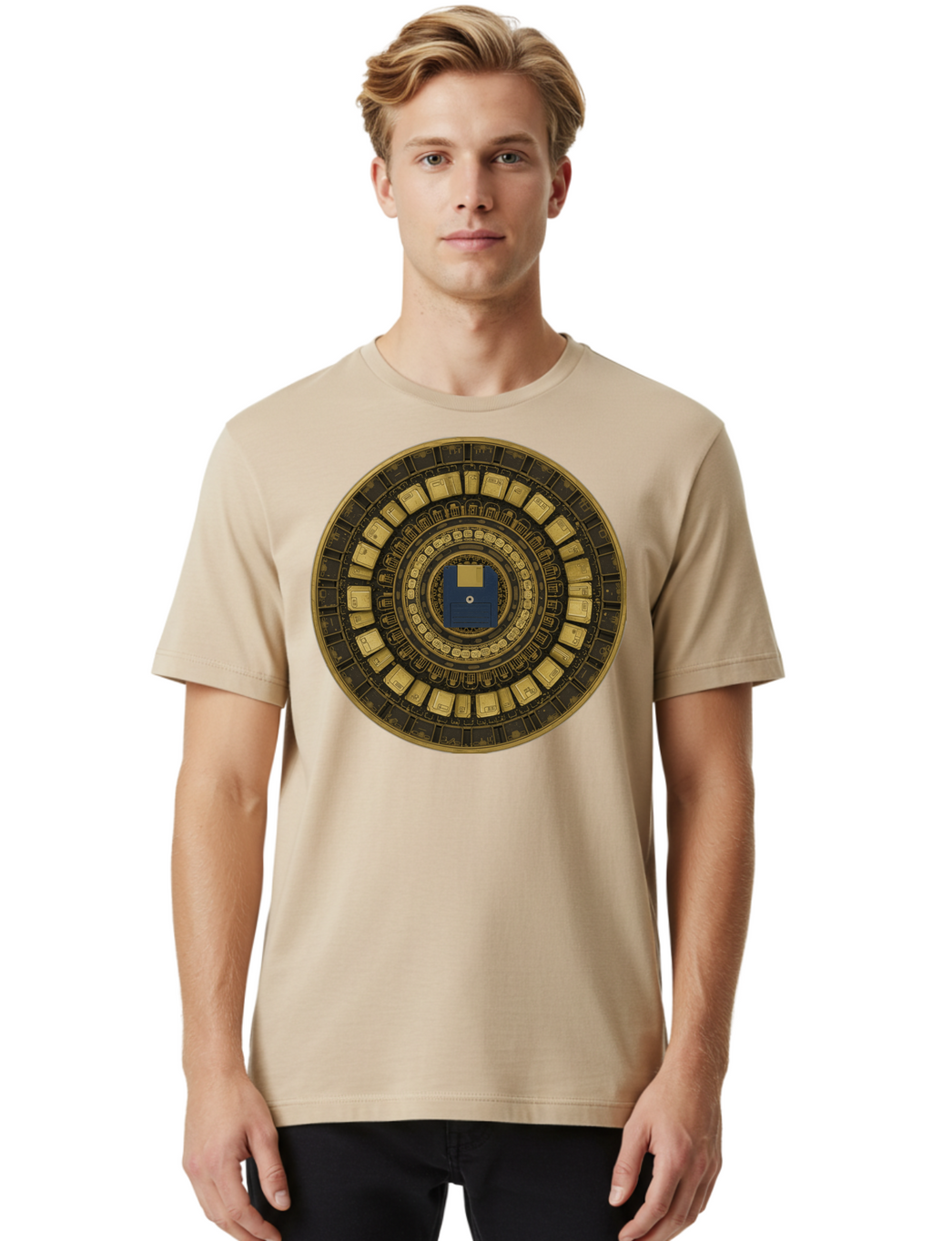 Floppy-Disk-Spiral Men'S Graphic Tee, 100% Cotton, Comfortable Casual Summer Wear, Machine Washable, Vintage Camera, Old Camera, Antique Camera, Black Camera, Classic Photography, Photography Equipment, Nostalgic Device, Film Camera, Bao425