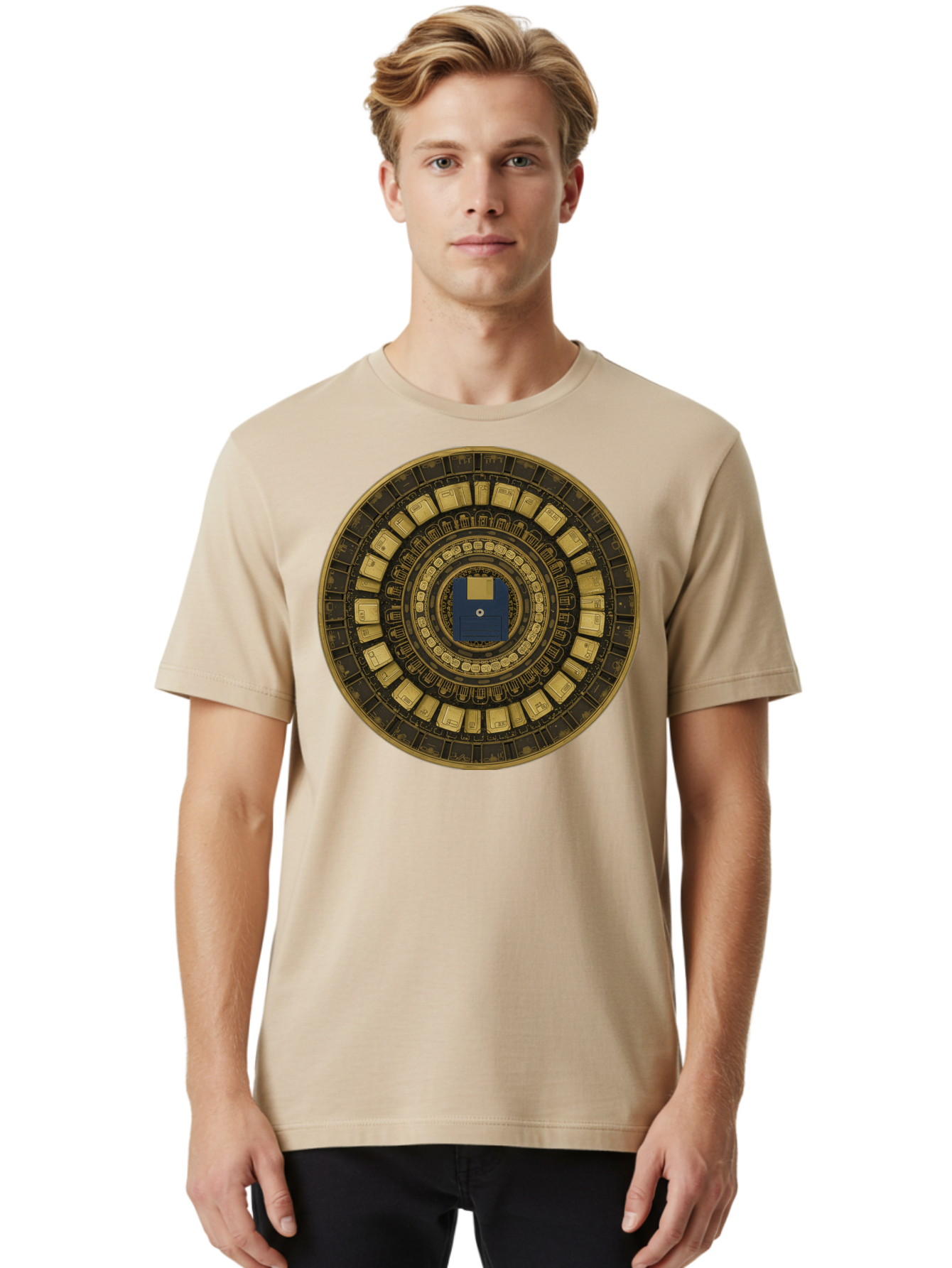 Floppy-Disk-Spiral Men'S Graphic Tee, 100% Cotton, Comfortable Casual Summer Wear, Machine Washable, Vintage Camera, Old Camera, Antique Camera, Black Camera, Classic Photography, Photography Equipment, Nostalgic Device, Film Camera, Bao425
