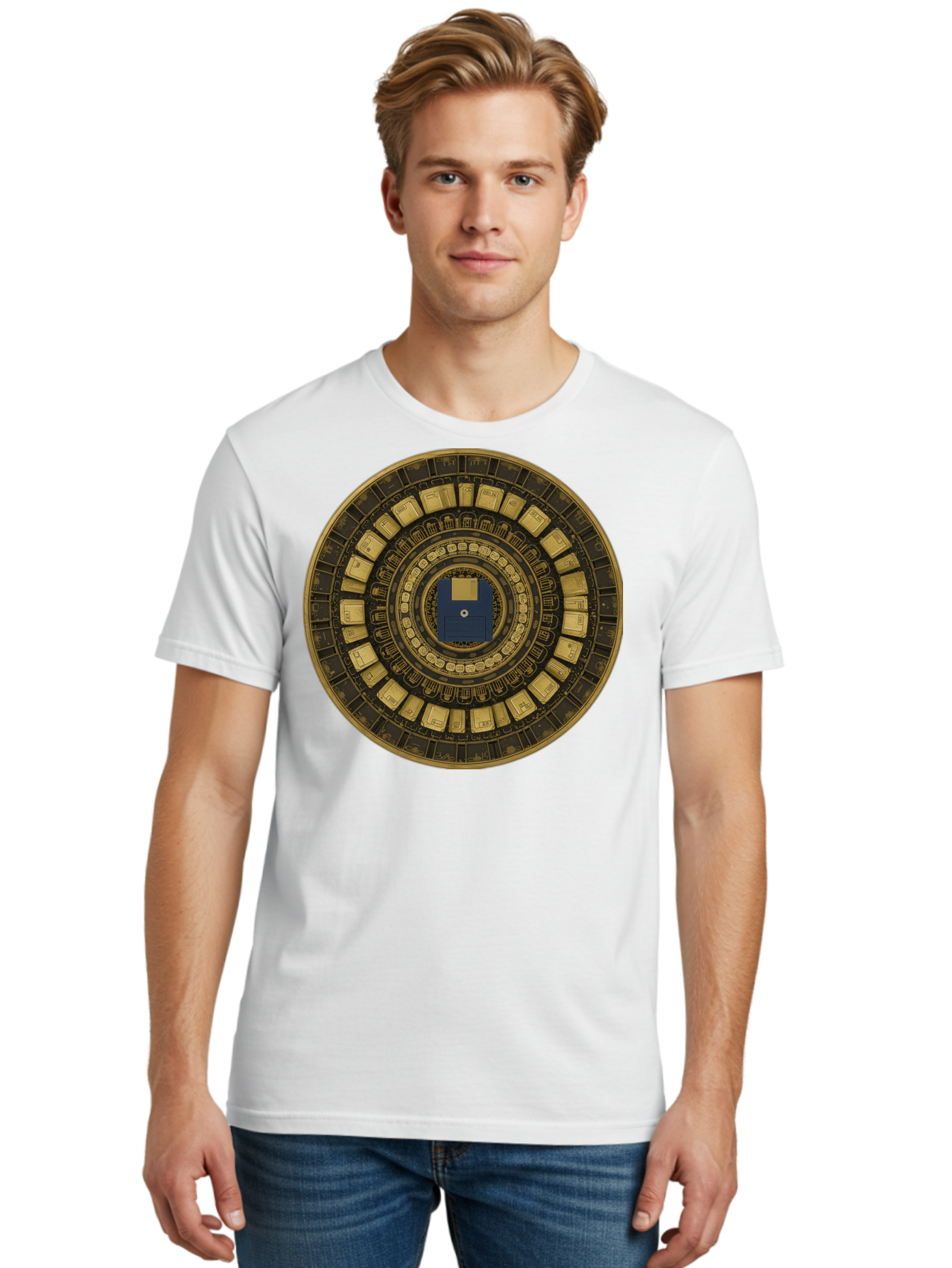 Floppy-Disk-Spiral Men'S Graphic Tee, 100% Cotton, Comfortable Casual Summer Wear, Machine Washable, Vintage Camera, Old Camera, Antique Camera, Black Camera, Classic Photography, Photography Equipment, Nostalgic Device, Film Camera, Bao425