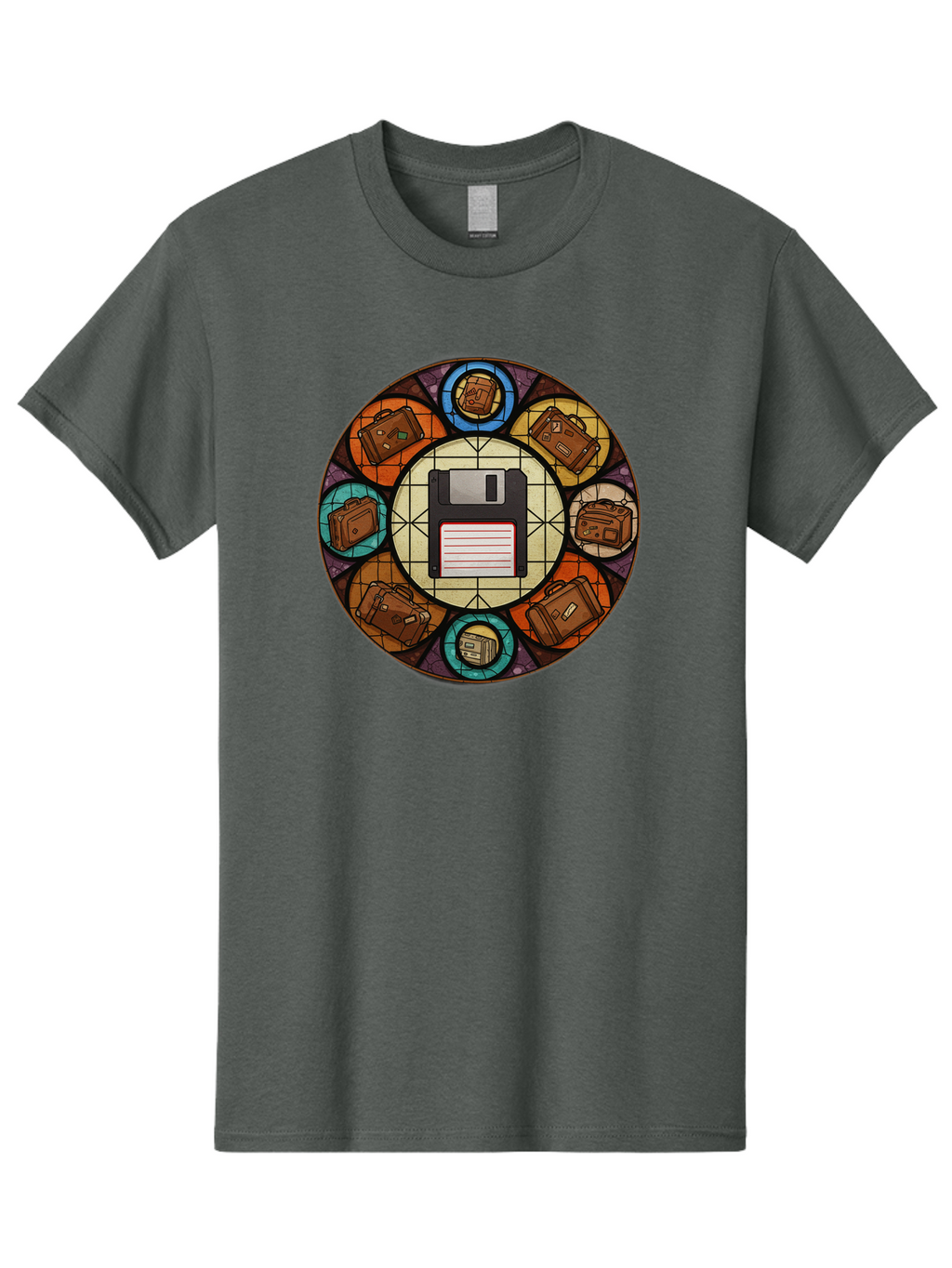 Floppy-Disk-Stained-Glass Men'S Graphic Tee, 100% Cotton, Comfortable Casual Summer Wear, Machine Washable, Vintage Camera, Old Camera, Antique Camera, Black Camera, Classic Photography, Photography Equipment, Nostalgic Device, Film Camera, Bao426