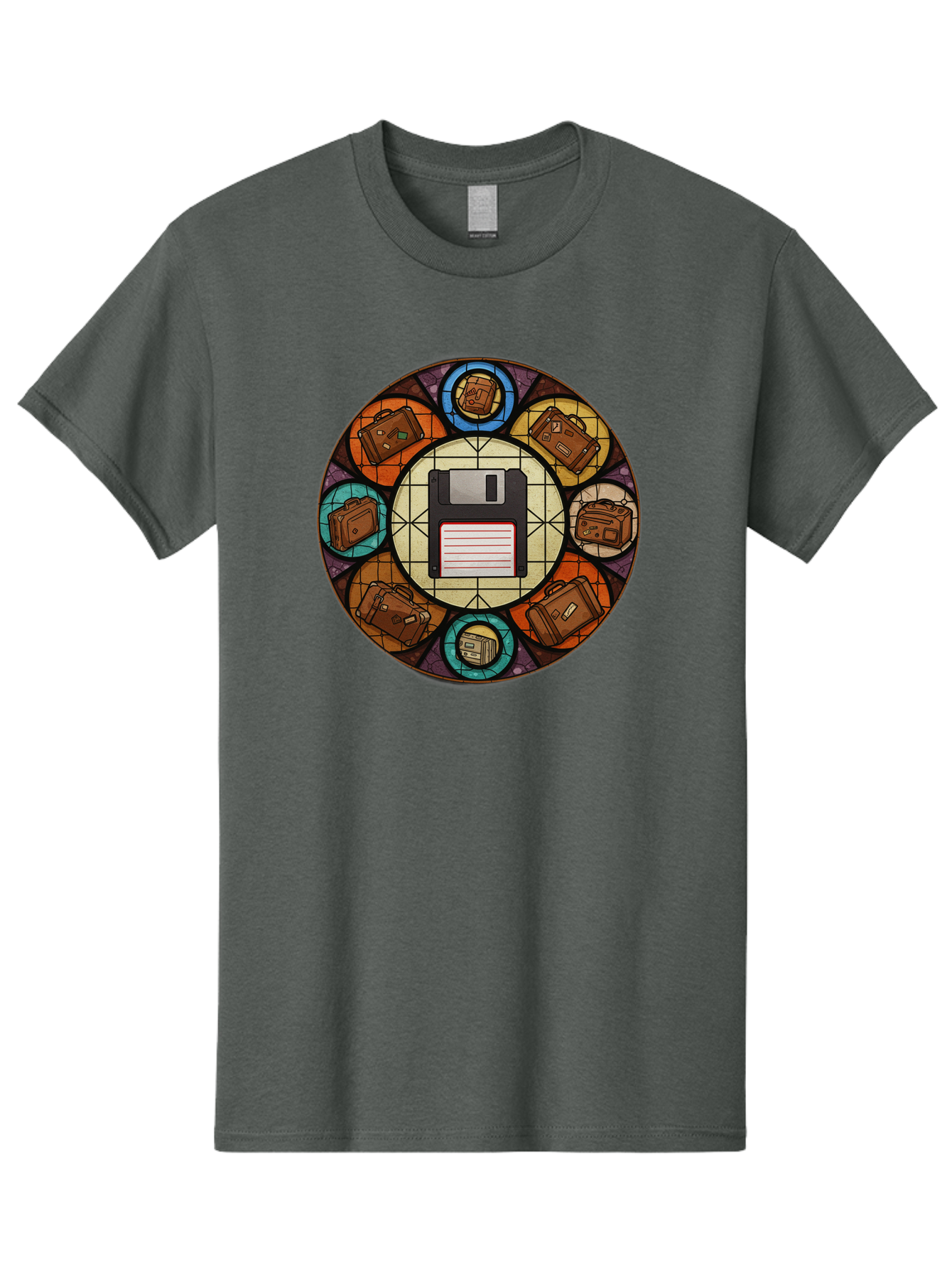 Floppy-Disk-Stained-Glass Men'S Graphic Tee, 100% Cotton, Comfortable Casual Summer Wear, Machine Washable, Vintage Camera, Old Camera, Antique Camera, Black Camera, Classic Photography, Photography Equipment, Nostalgic Device, Film Camera, Bao426