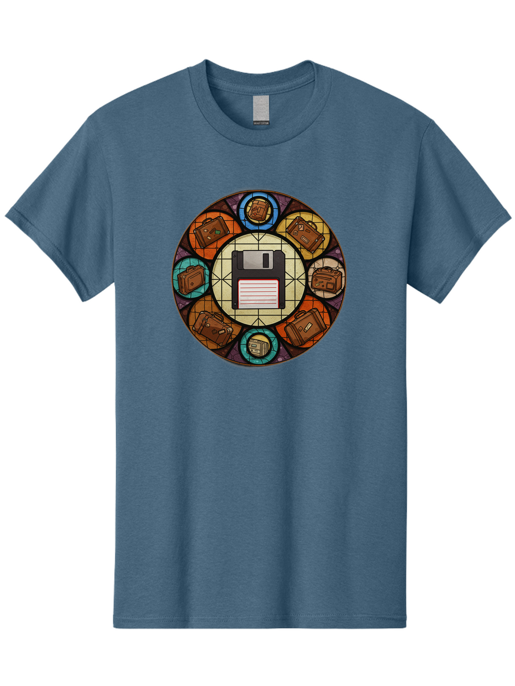 Floppy-Disk-Stained-Glass Men'S Graphic Tee, 100% Cotton, Comfortable Casual Summer Wear, Machine Washable, Vintage Camera, Old Camera, Antique Camera, Black Camera, Classic Photography, Photography Equipment, Nostalgic Device, Film Camera, Bao426